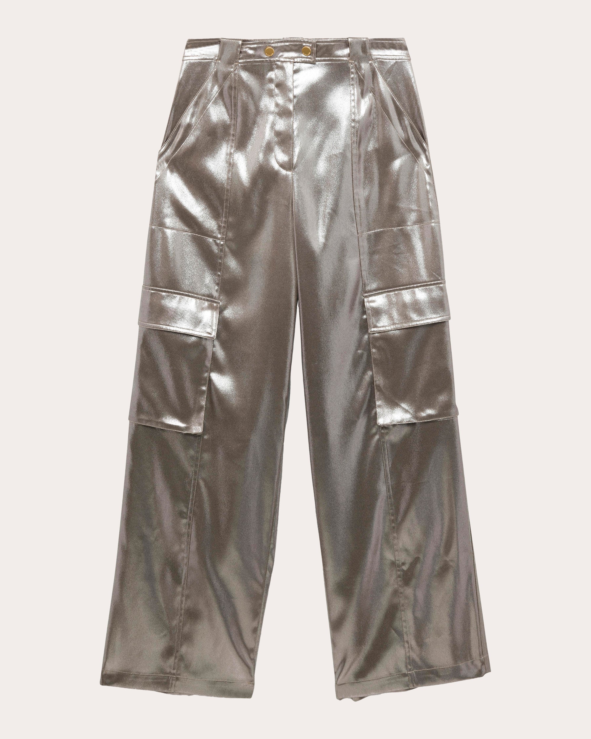 Beatriz Metallic Lamé Wide-Leg Cargo Pants