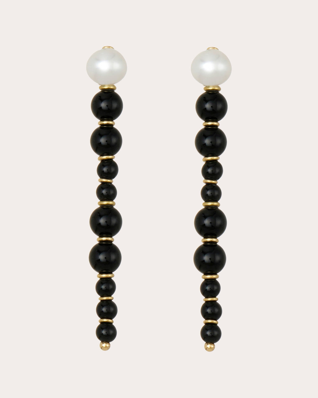 Soleil 18K Gold Pearl and Black Agate Earrings