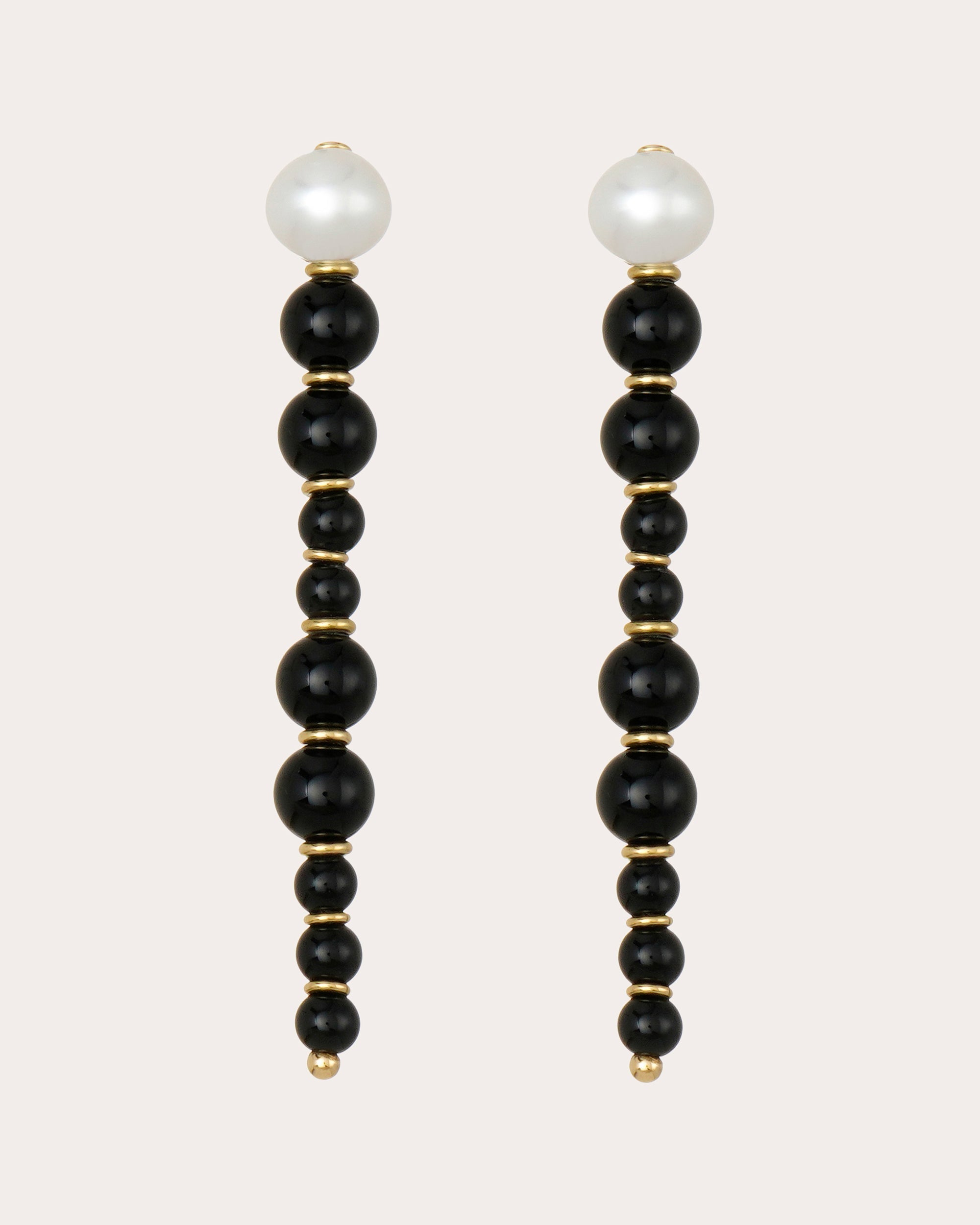 Soleil 18K Gold Pearl and Black Agate Earrings