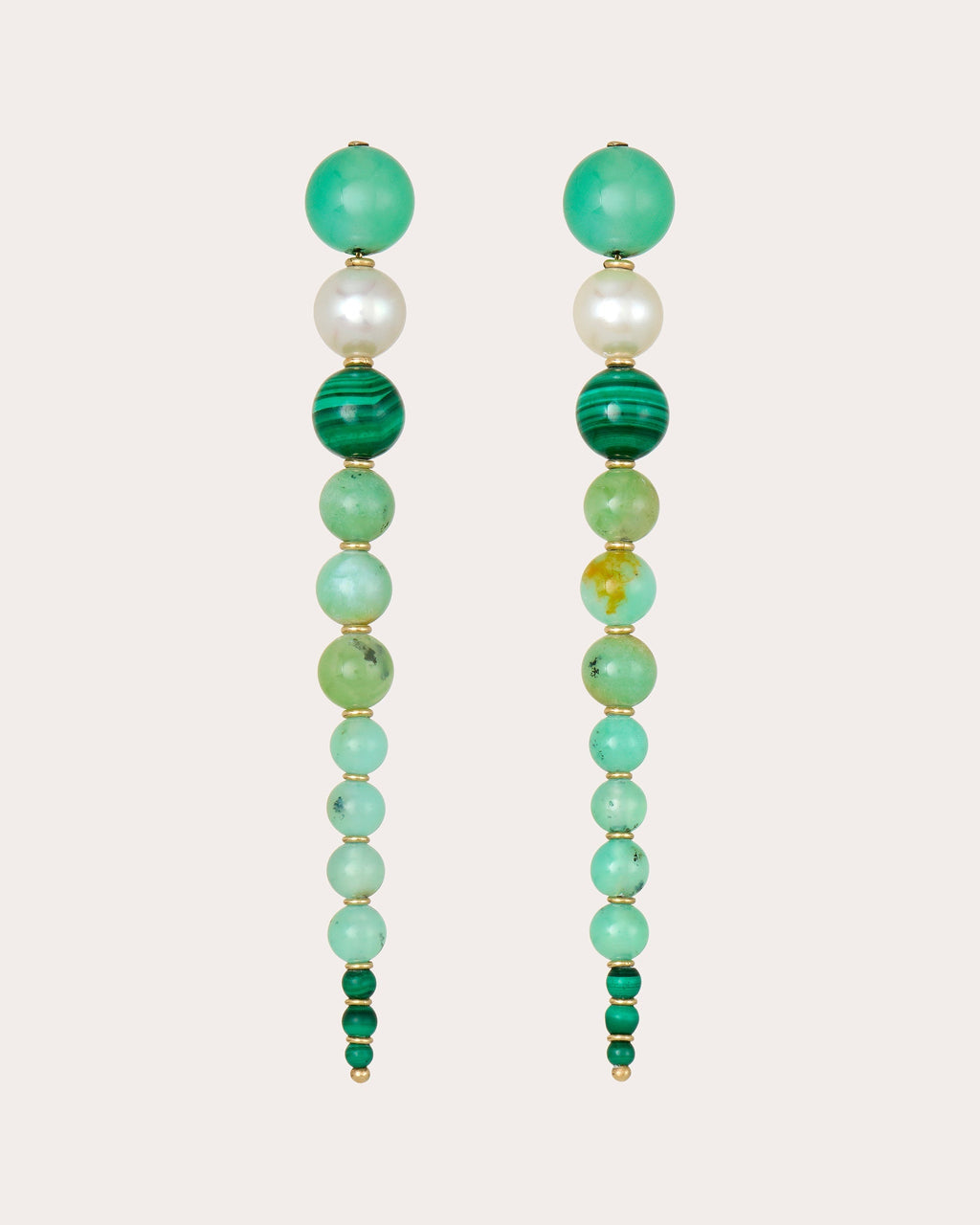 Soleil 18K Gold Malachite Chrysoprase and Pearl Earrings