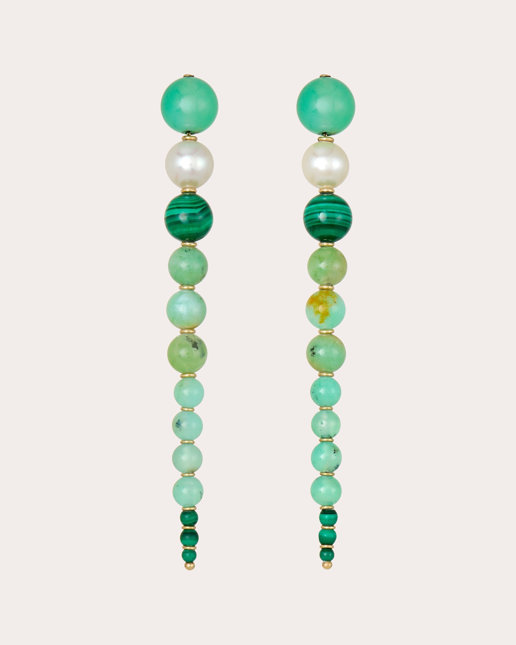 Soleil 18K Gold Malachite Chrysoprase and Pearl Earrings