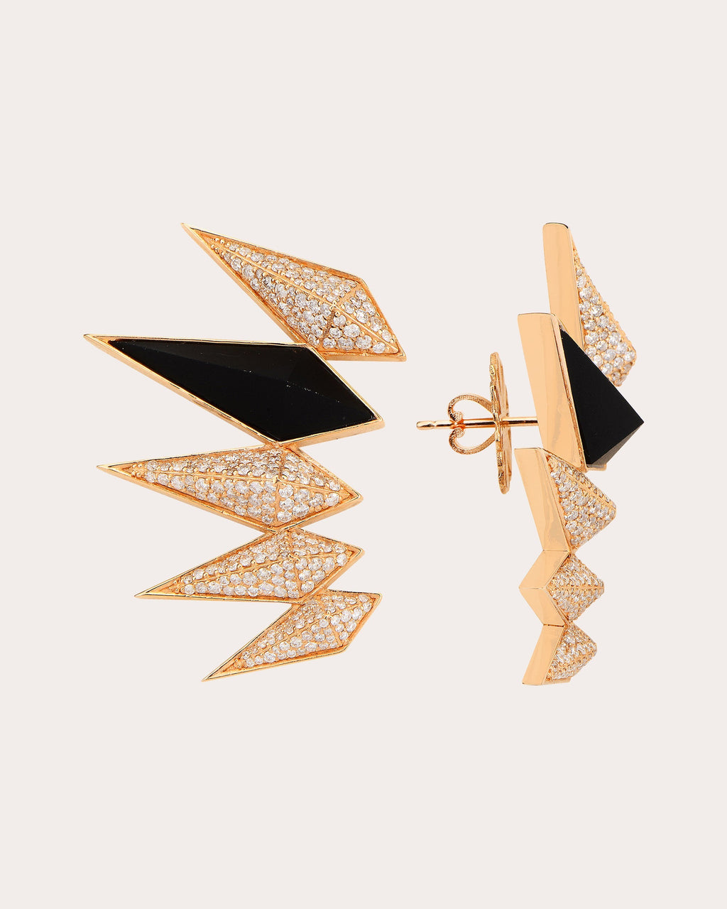 Accra 18K Gold Onyx and Diamond Claw Earrings
