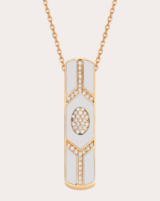 Shield 18K Gold Enamel and Diamond Pendant Necklace