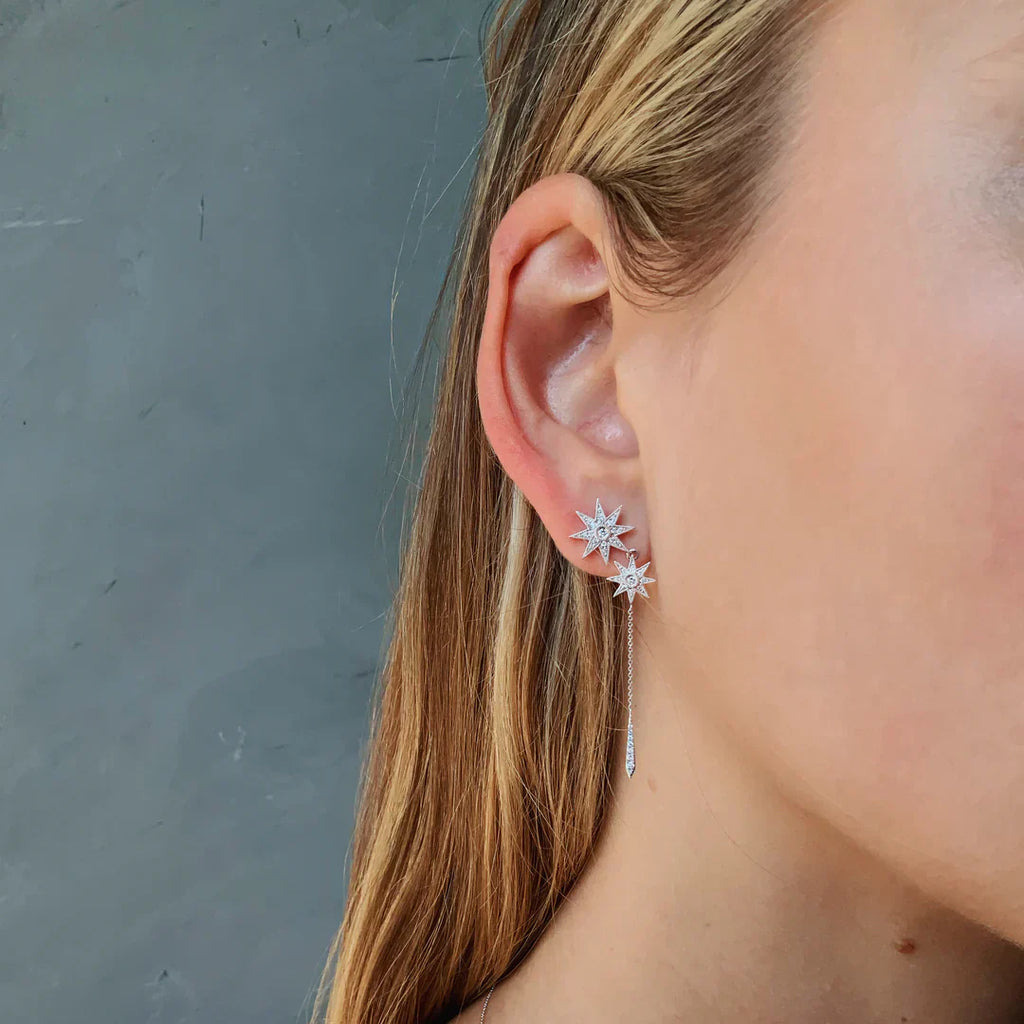 Mini Double Star 18K Gold Diamond Earrings