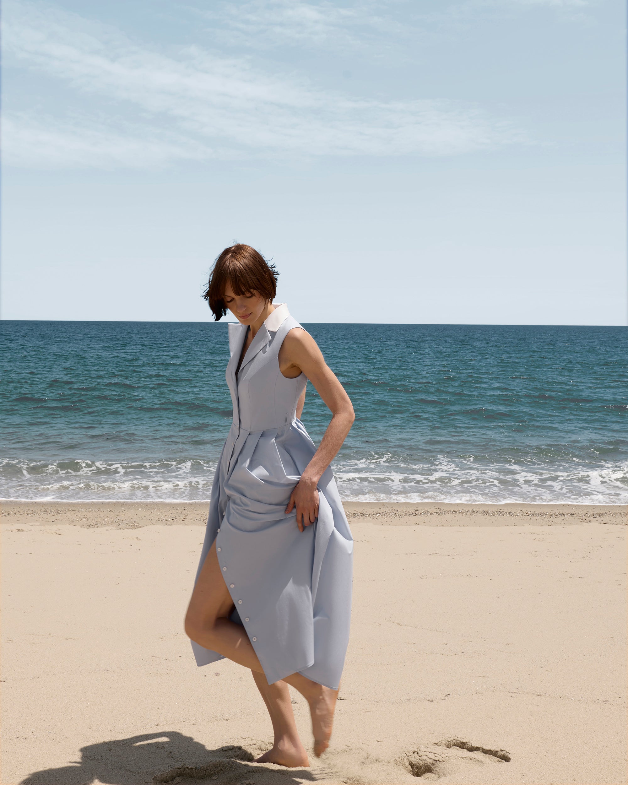 Isadora Pleated Cotton-Silk Blend Midi Dress