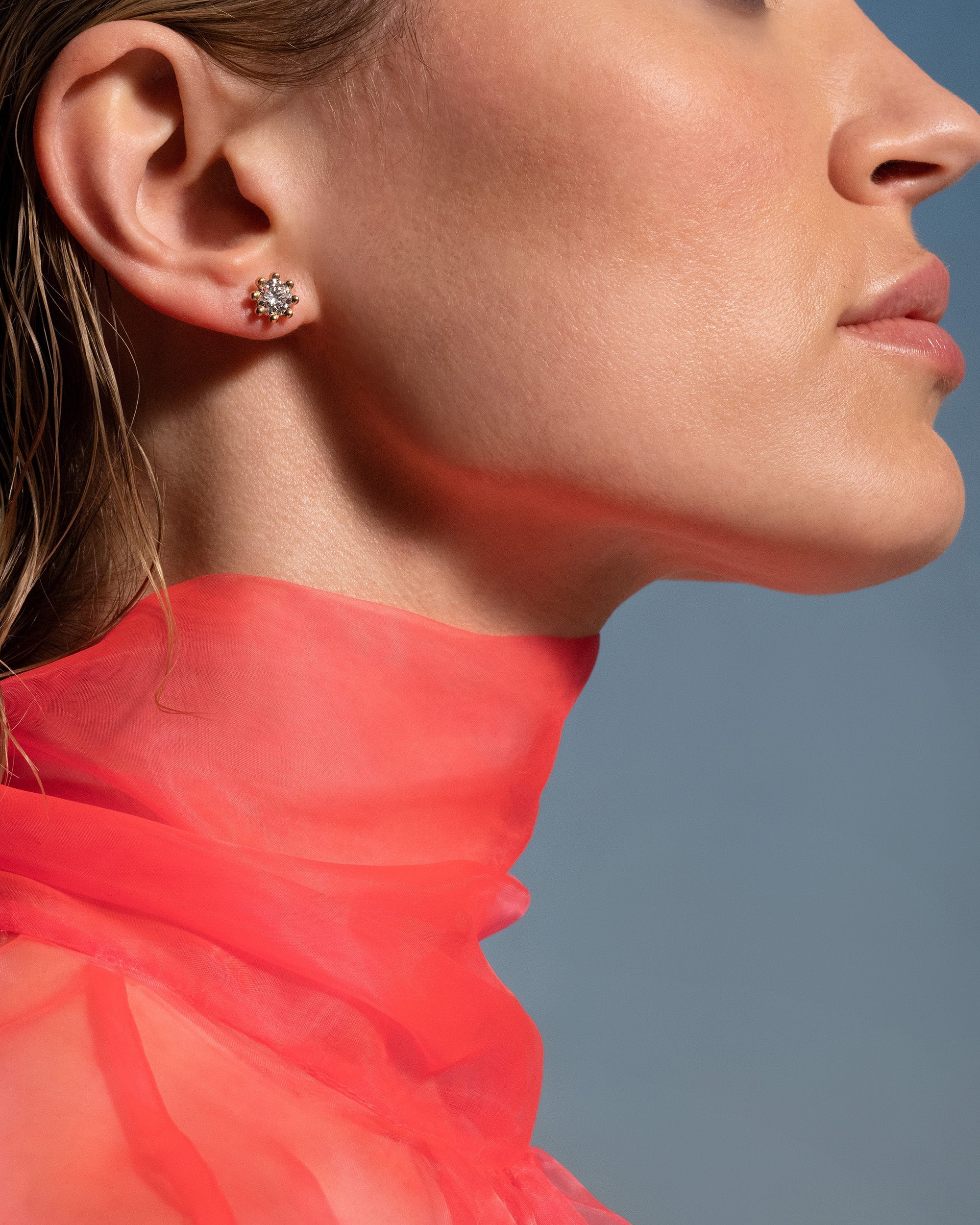 Medium 18K Gold Lab-Grown Diamond Beaded Stud Earrings