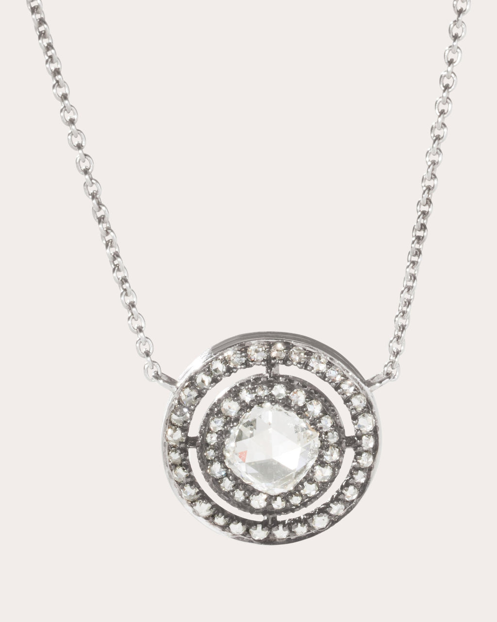 Large 18K Gold Lab-Grown Diamond Double Halo Pendant Necklace