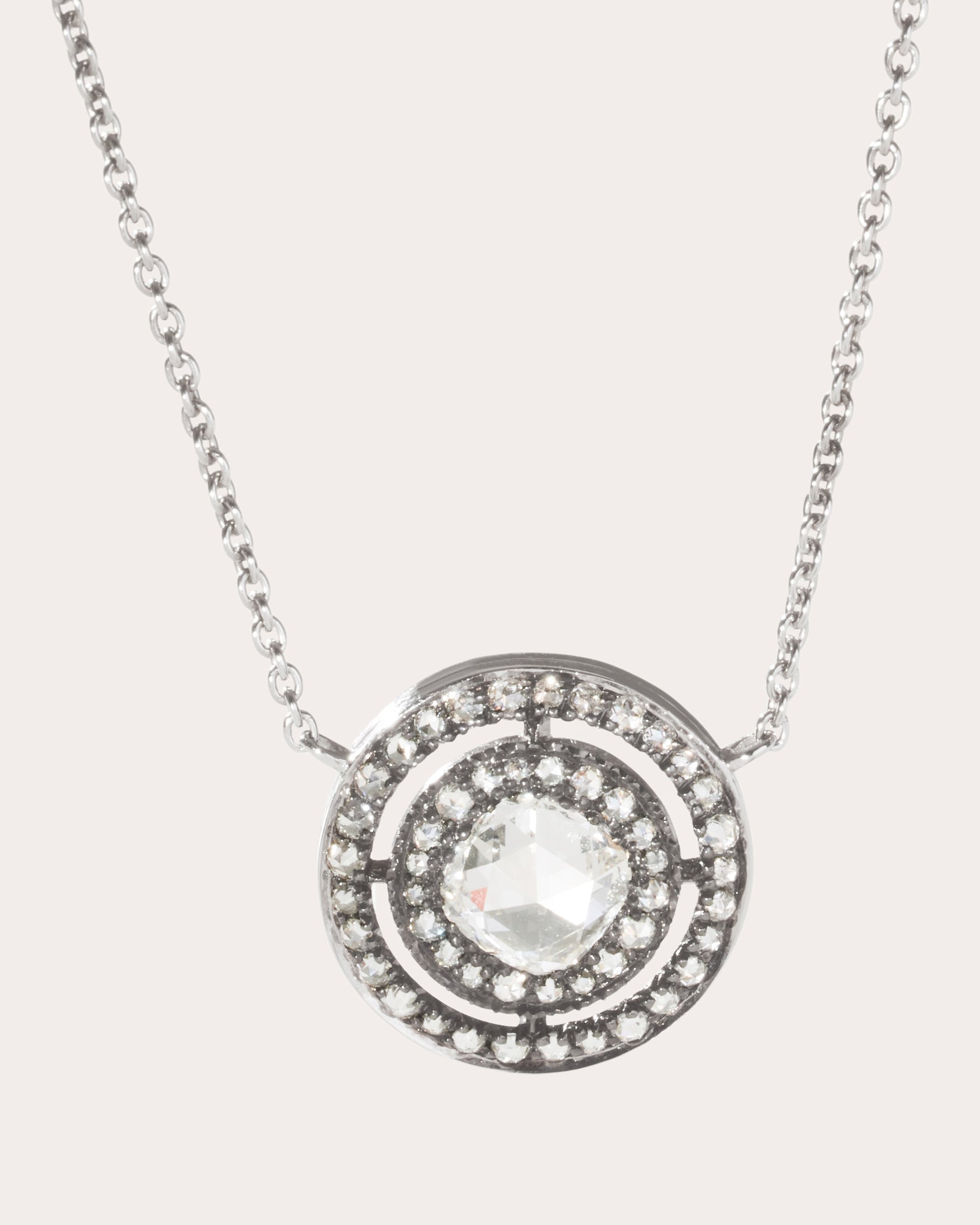 Large 18K Gold Lab-Grown Diamond Double Halo Pendant Necklace