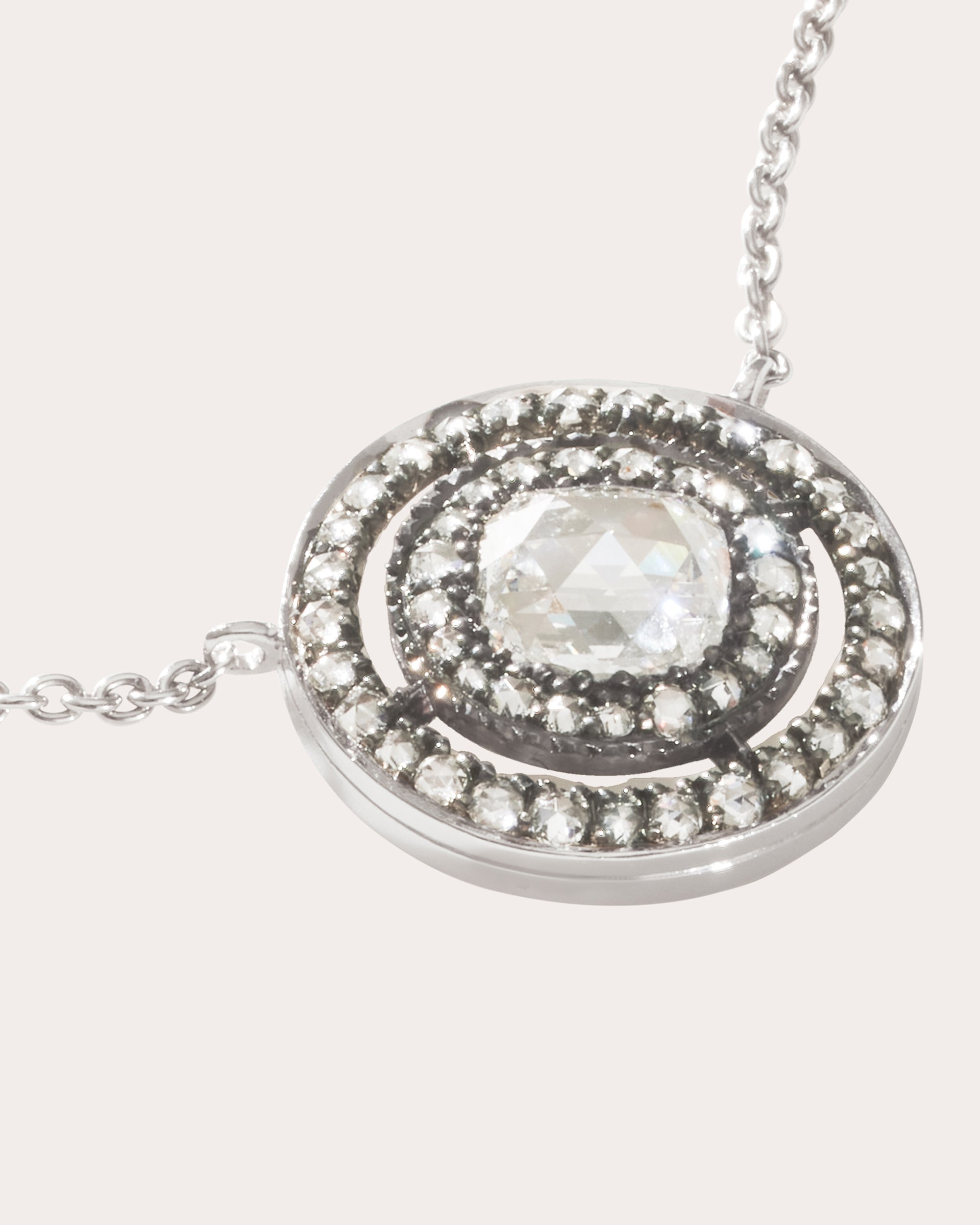 Large 18K Gold Lab-Grown Diamond Double Halo Pendant Necklace