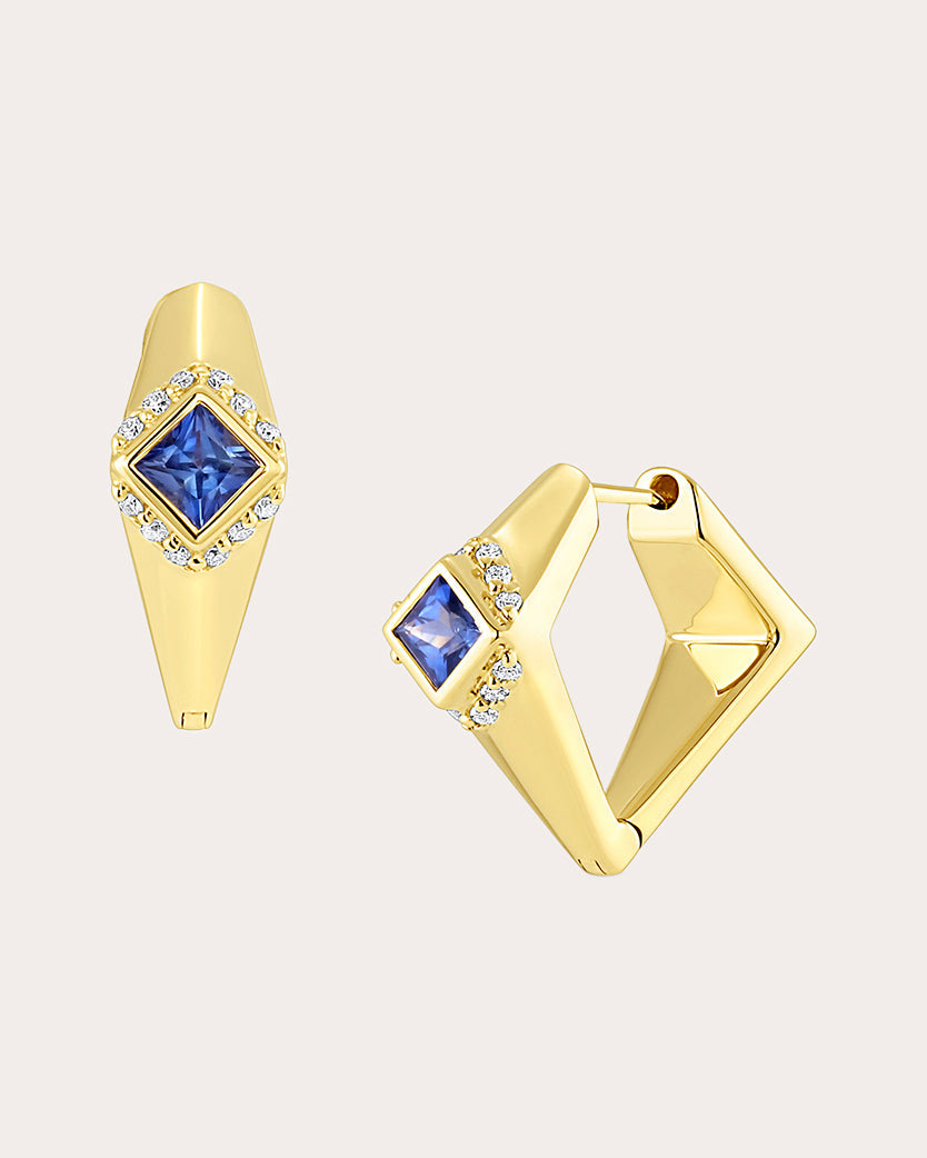 Sunna Edge 18K Gold Sapphire and Diamond Hoop Earrings