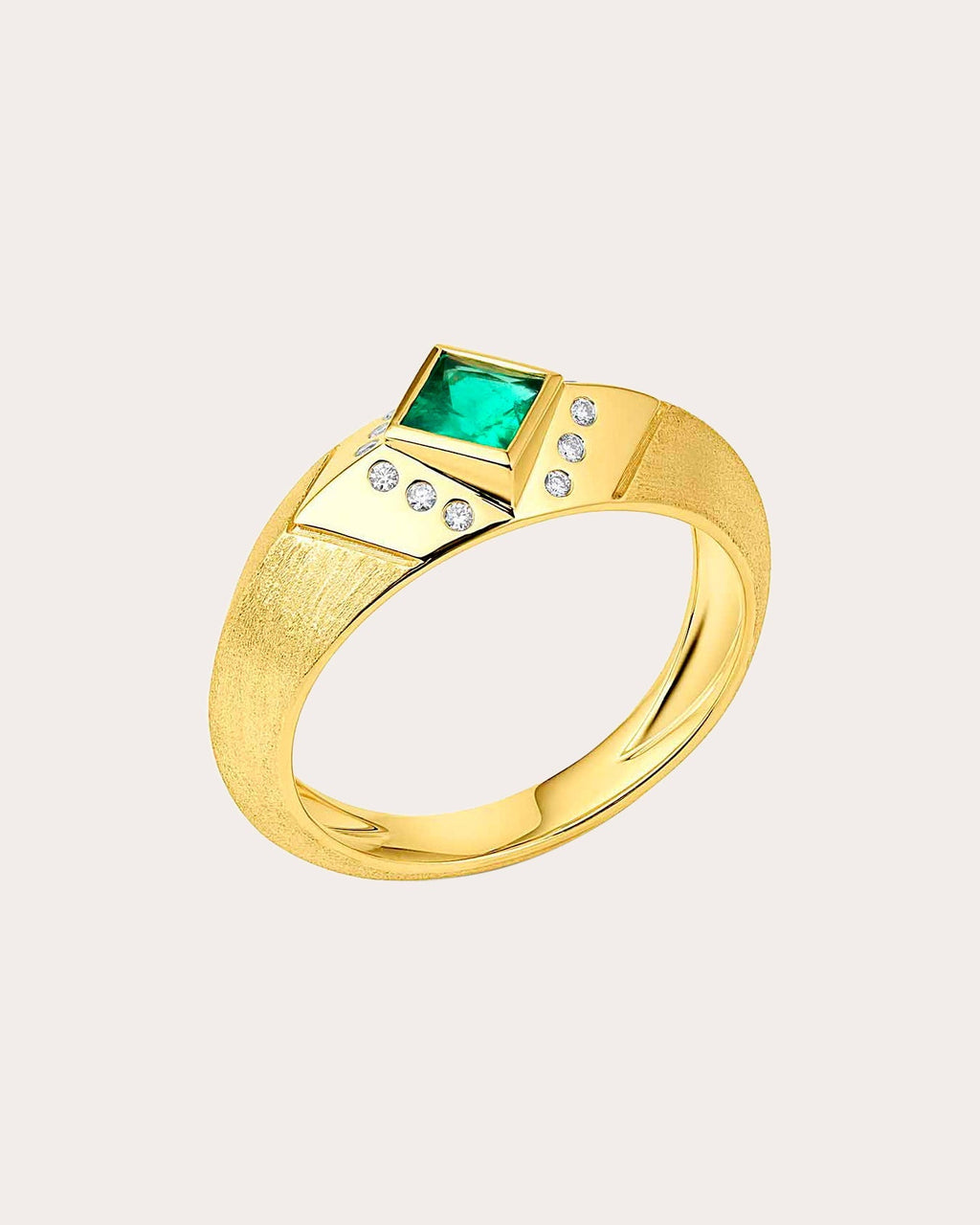 Knife Edge 18K Gold Emerald and Diamond Signet Ring
