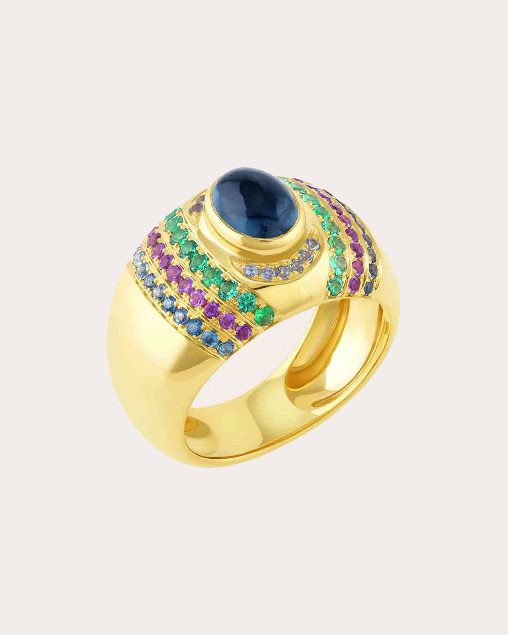 Wave 18K Gold Multi-Stone Bombe Ring
