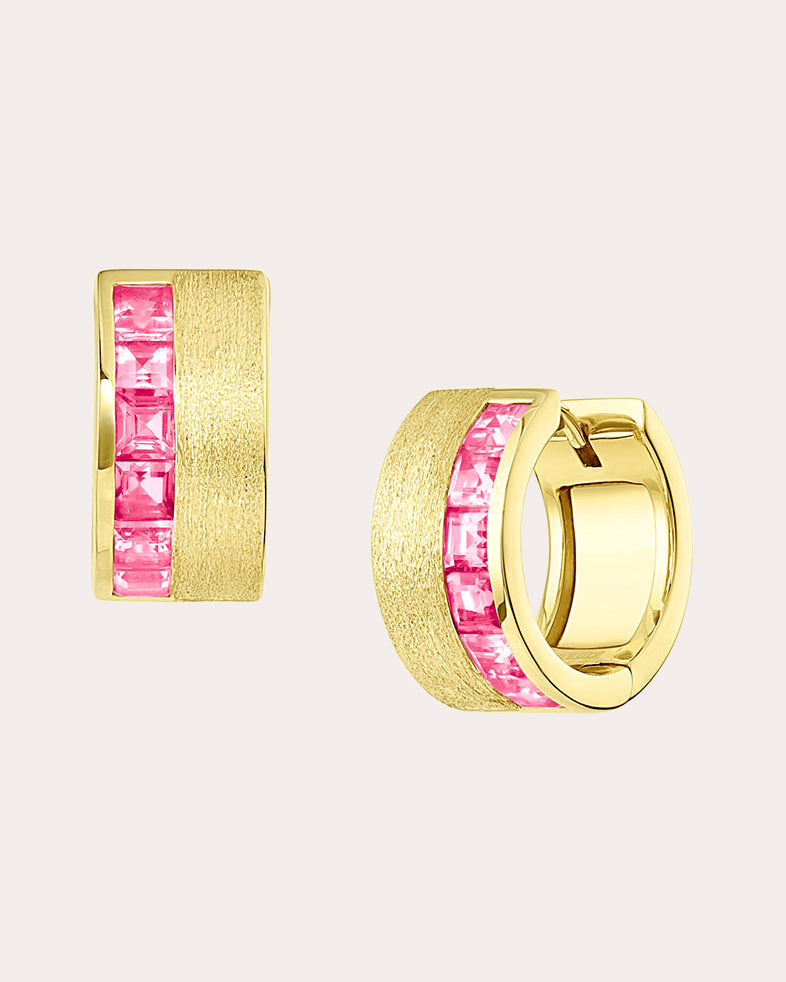 Solara 18K Gold Pink Sapphire Hoop Earrings