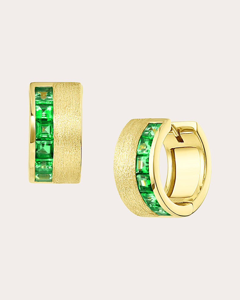 Solara 18K Gold Tsavorite Hoop Earrings