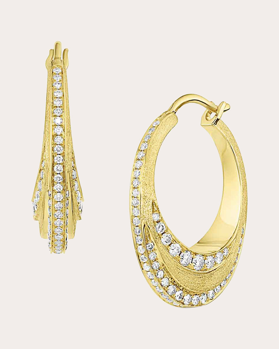 Color Wave 18K Gold Champagne Diamond Hoop Earrings