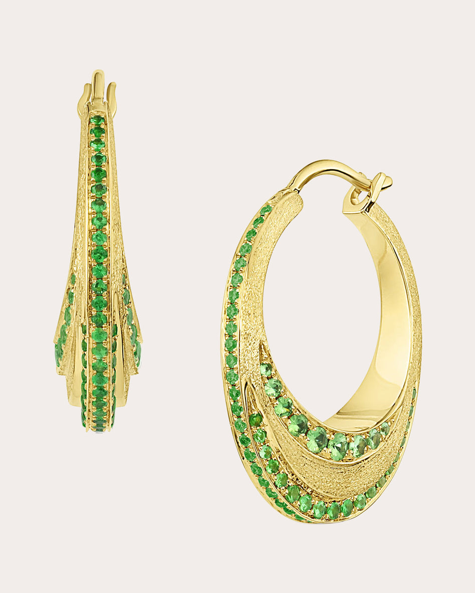 Color Wave 18K Gold Tsavorite Hoop Earrings