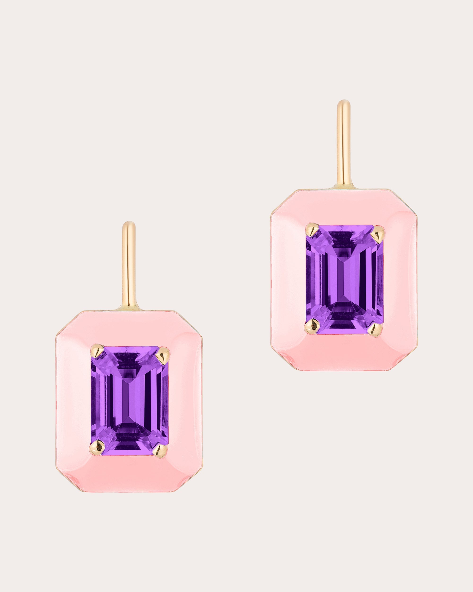Queen 18K Gold Enamel and Amethyst Earrings