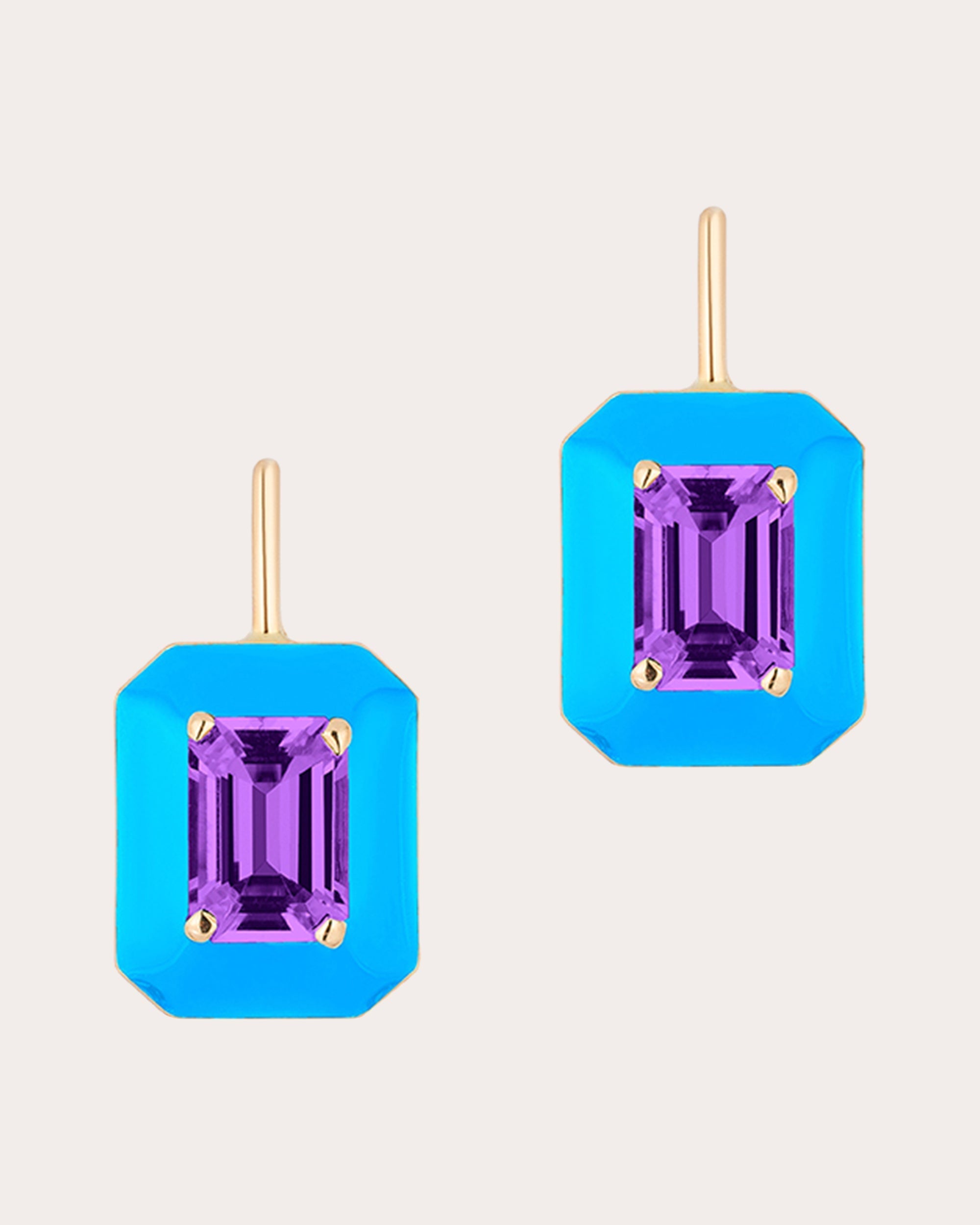 Queen 18K Gold Enamel and Amethyst Earrings