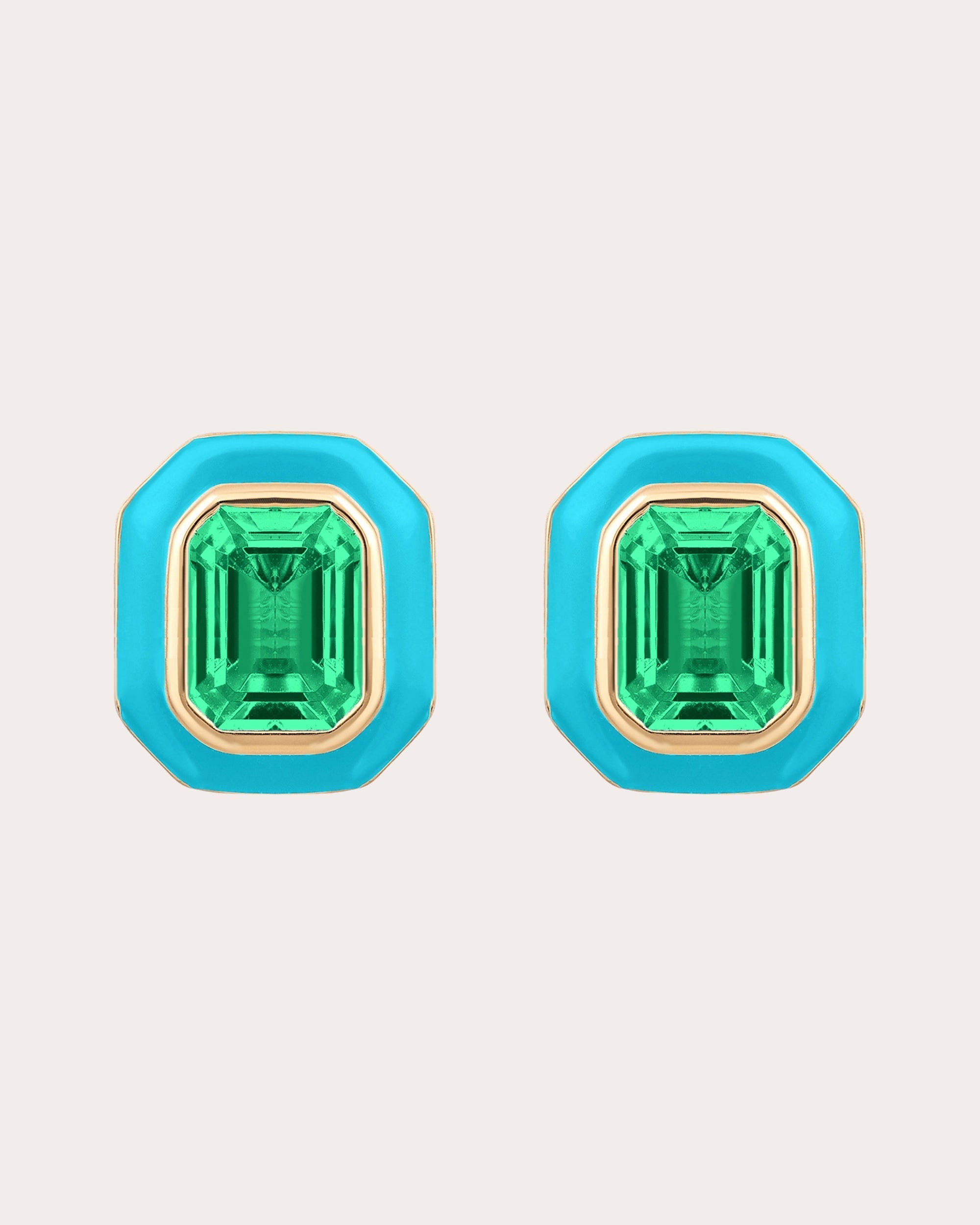Limited Edition 18K Gold Enamel Emerald Stud Earrings
