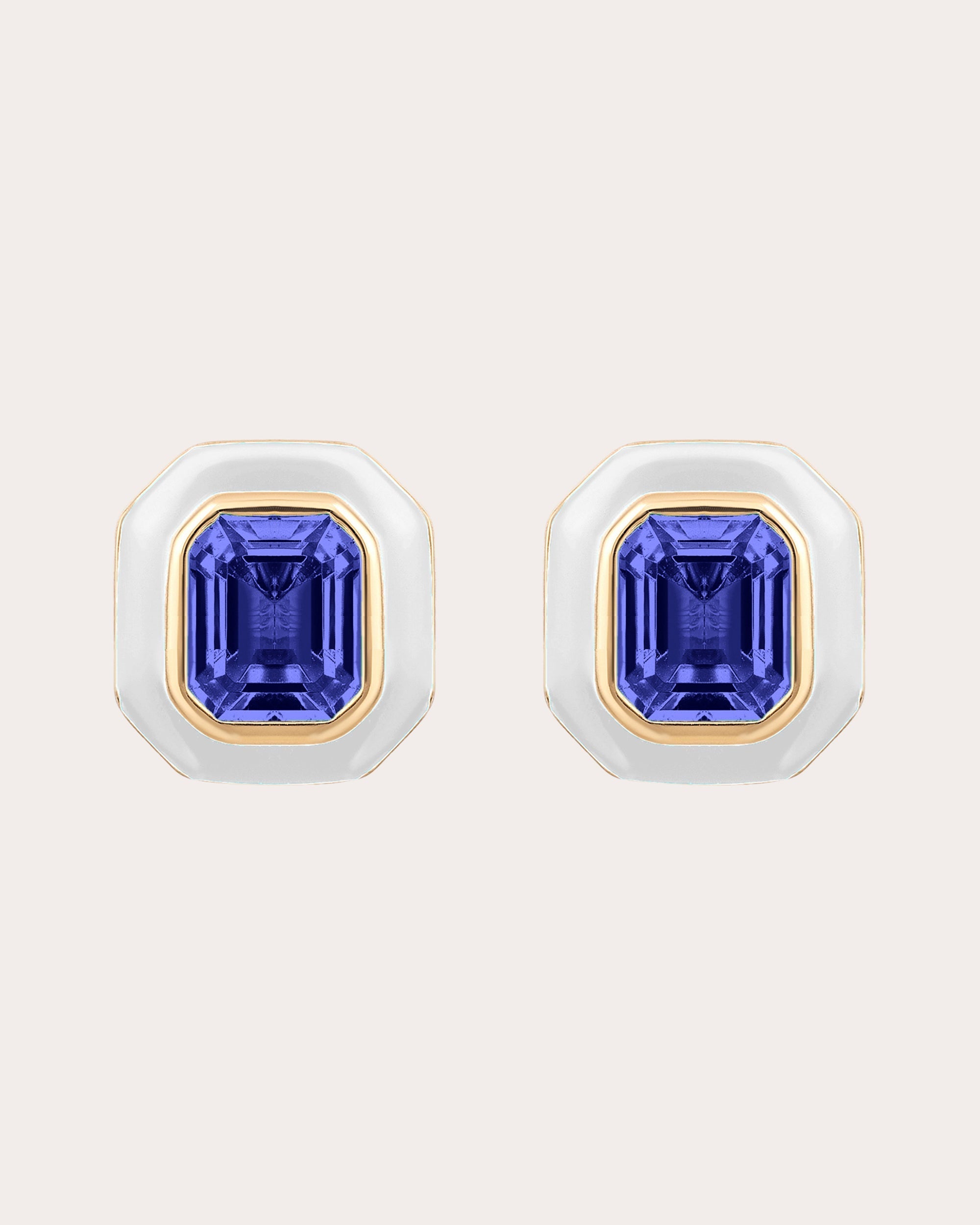Queen 18K Gold Enamel and Tanzanite Stud Earrings
