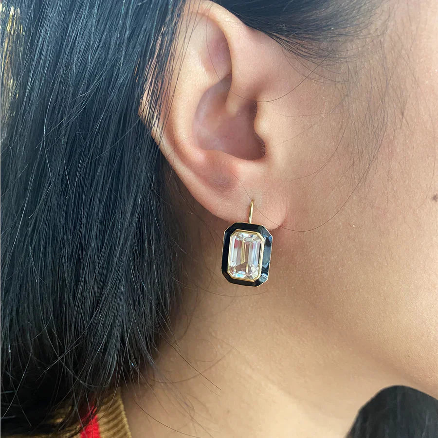 Queen 18K Gold Enamel and Rock Crystal Earrings