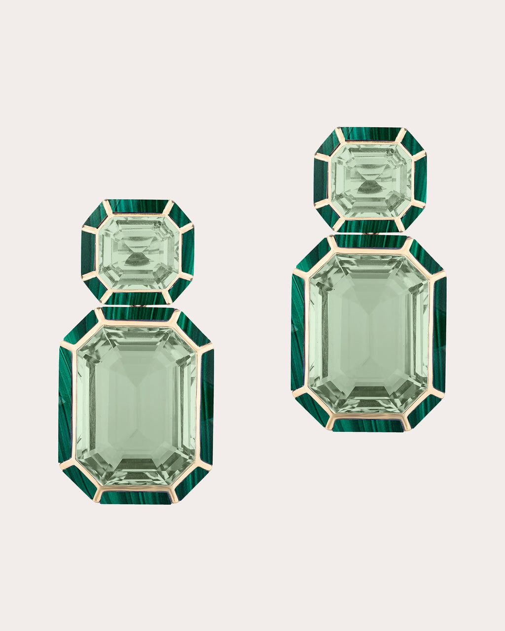 Mélange 18K Gold Prasiolite and Malachite Earrings