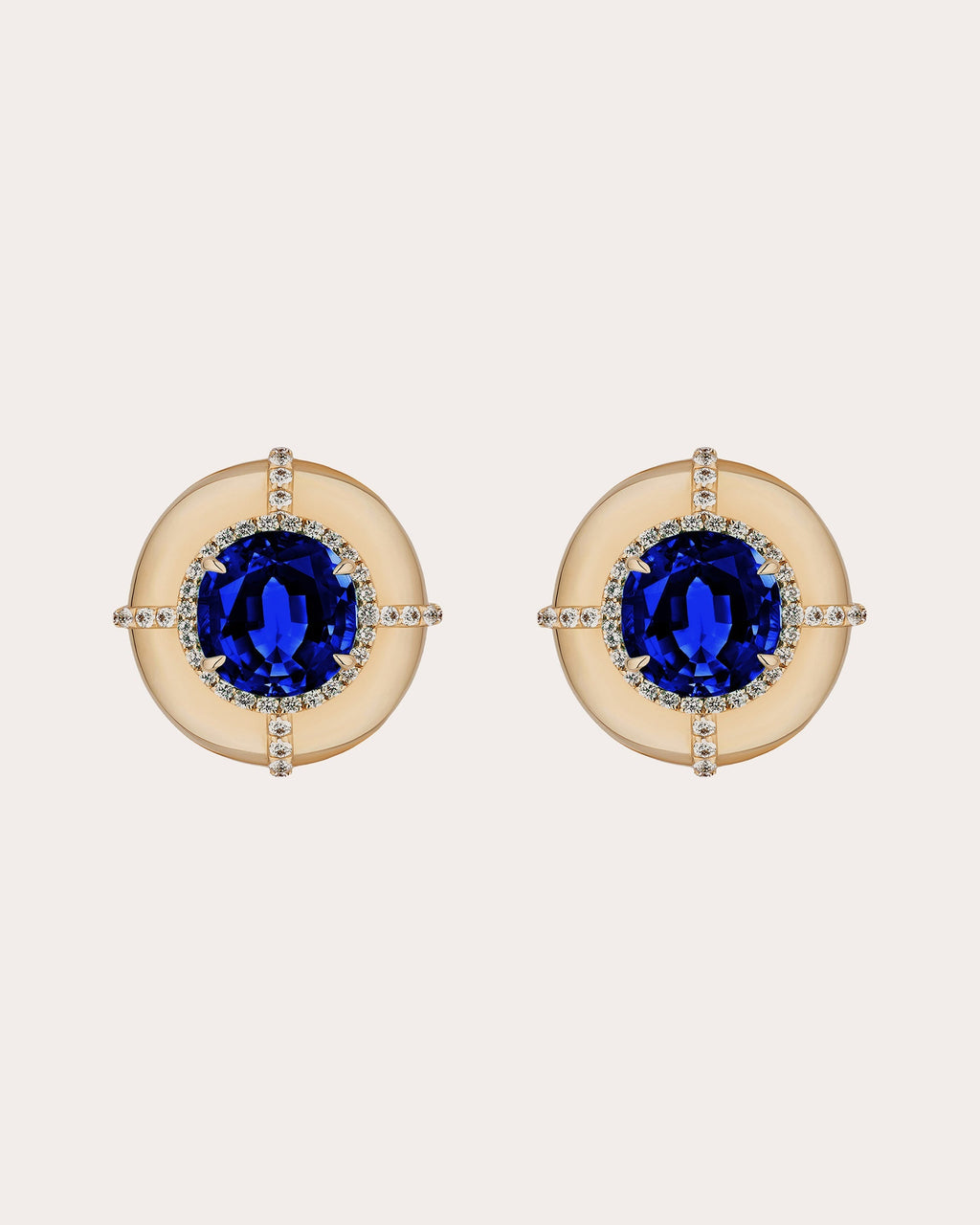 Limited Edition Medallion 18K Gold Sapphire and Diamond Stud Earrings