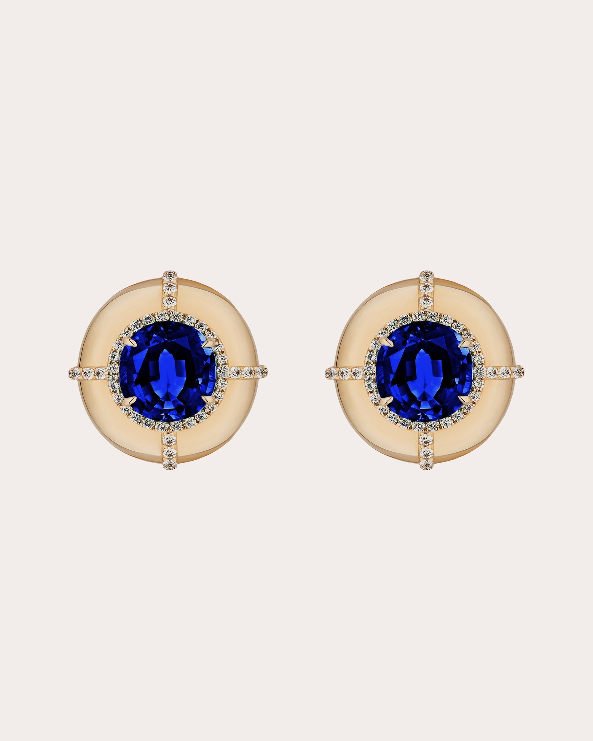 Limited Edition Medallion 18K Gold Sapphire and Diamond Stud Earrings