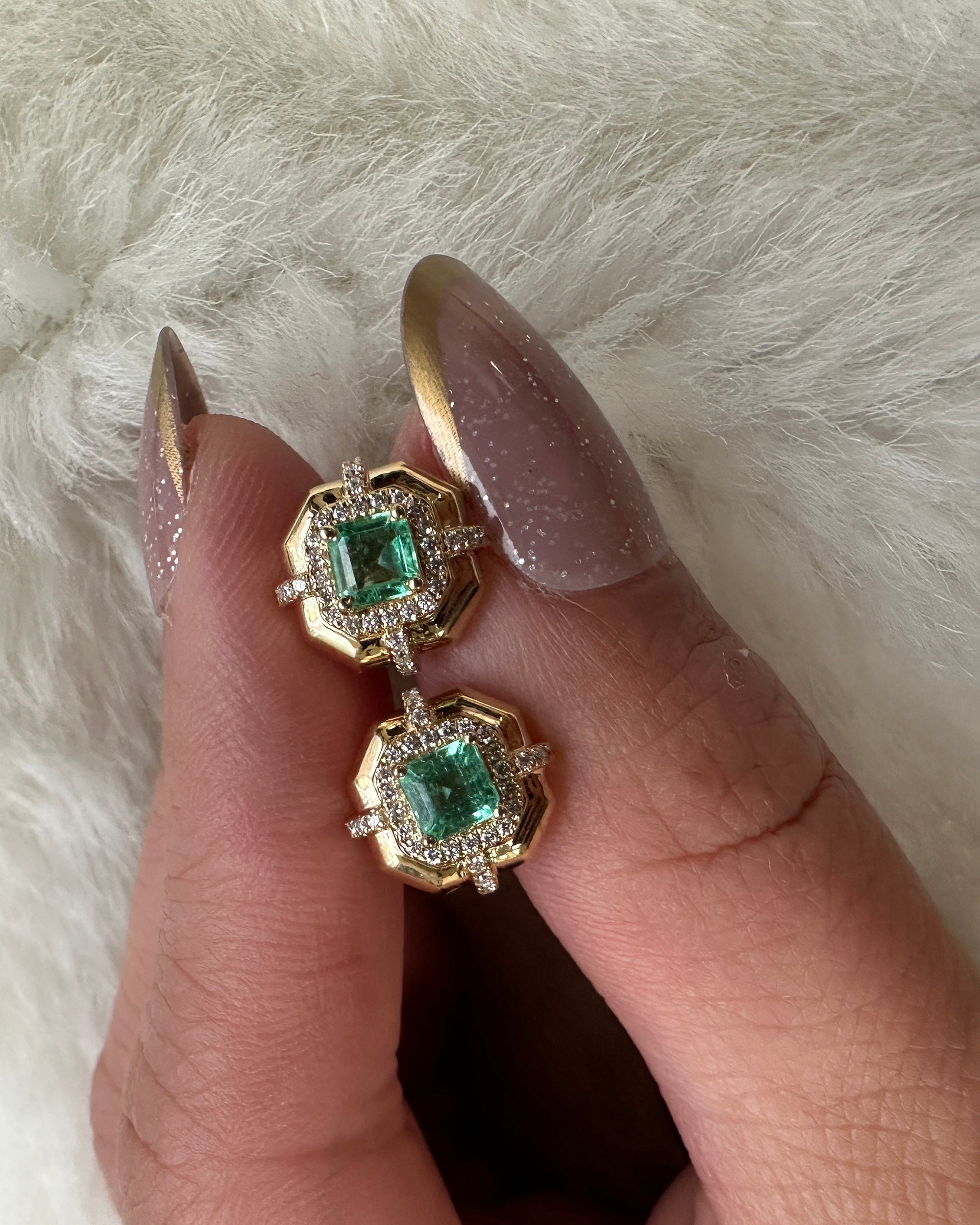 18K Gold Emerald and Diamond Earrings