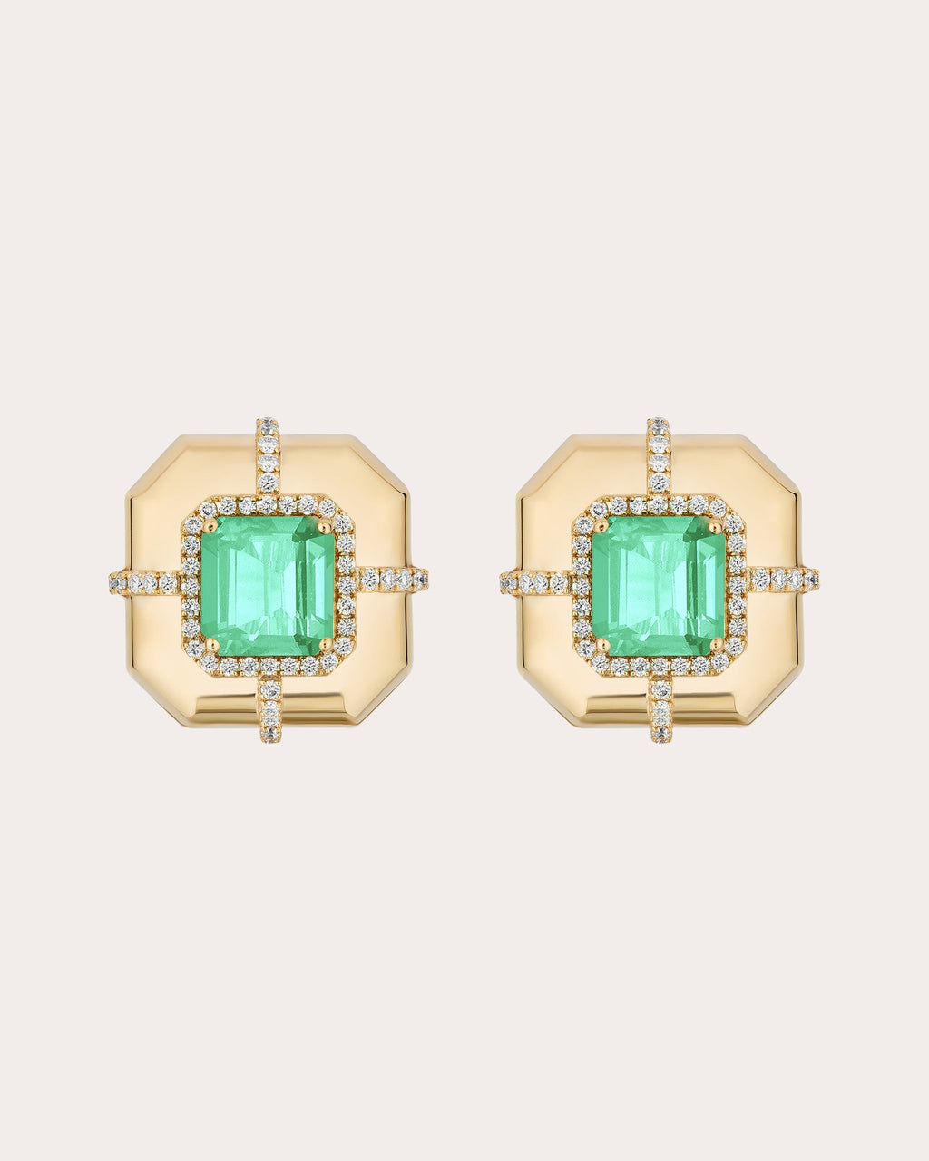 18K Gold Emerald and Diamond Earrings