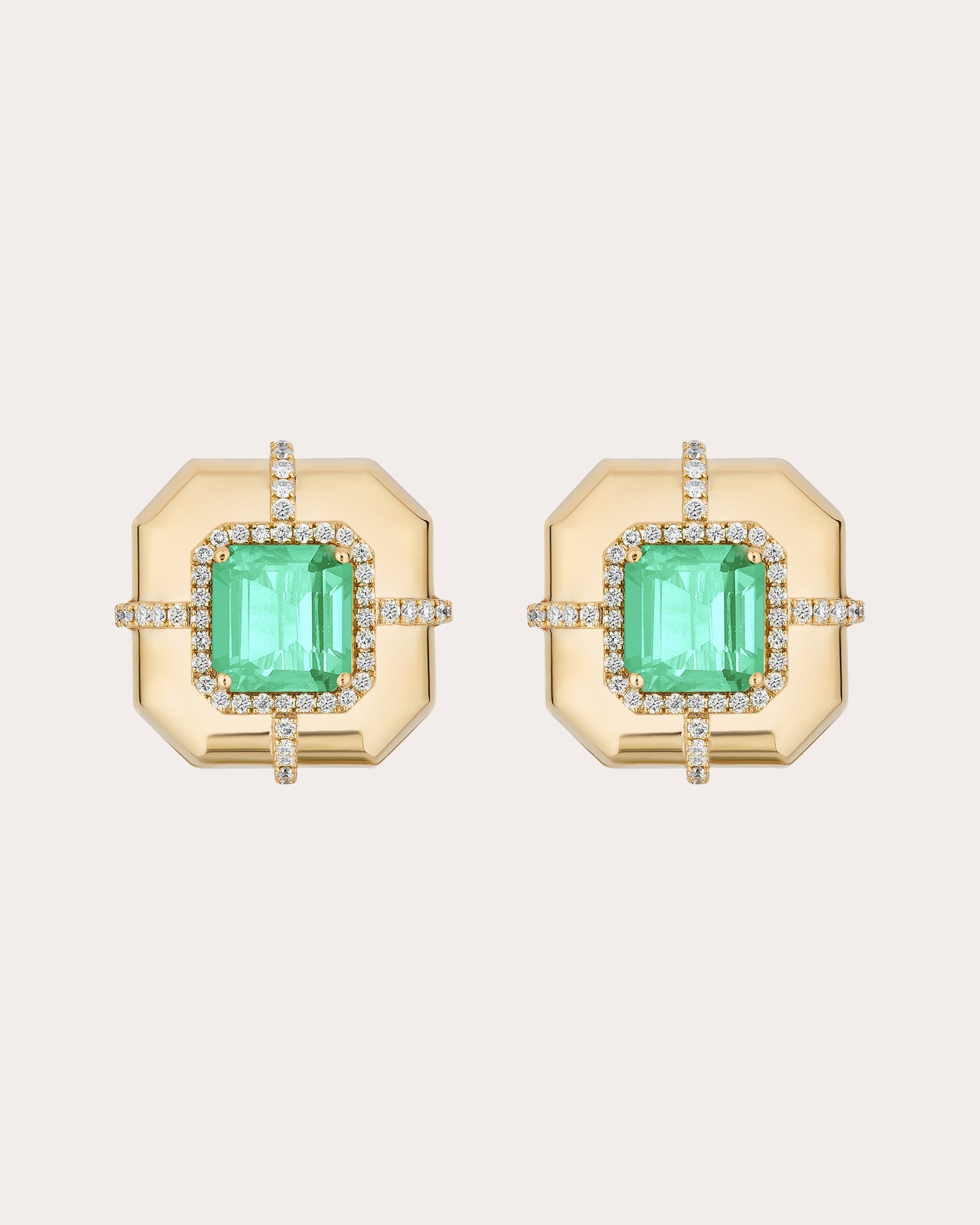 18K Gold Emerald and Diamond Earrings