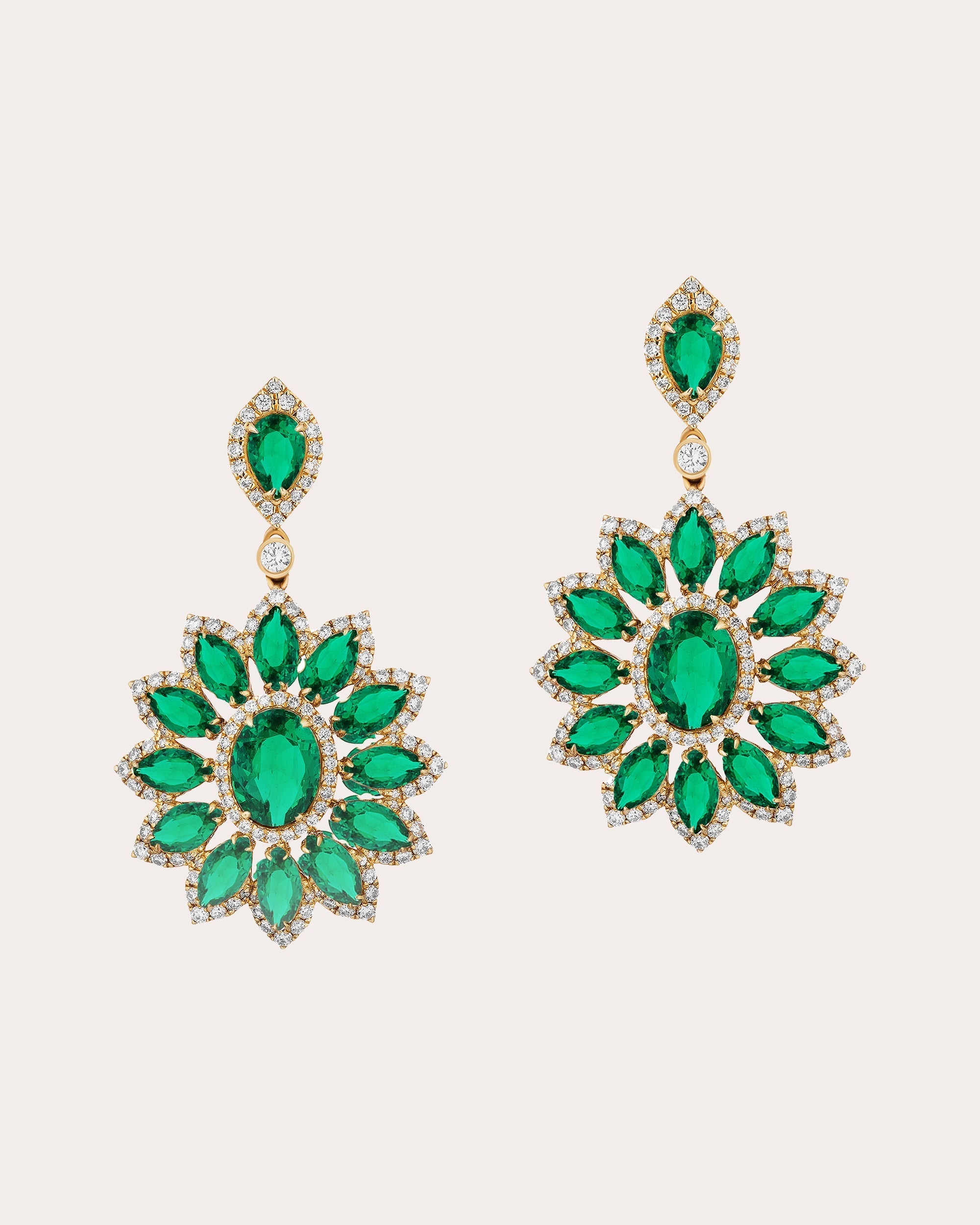 Cleopatra 18K Gold Emerald and Diamond Cluster Earrings