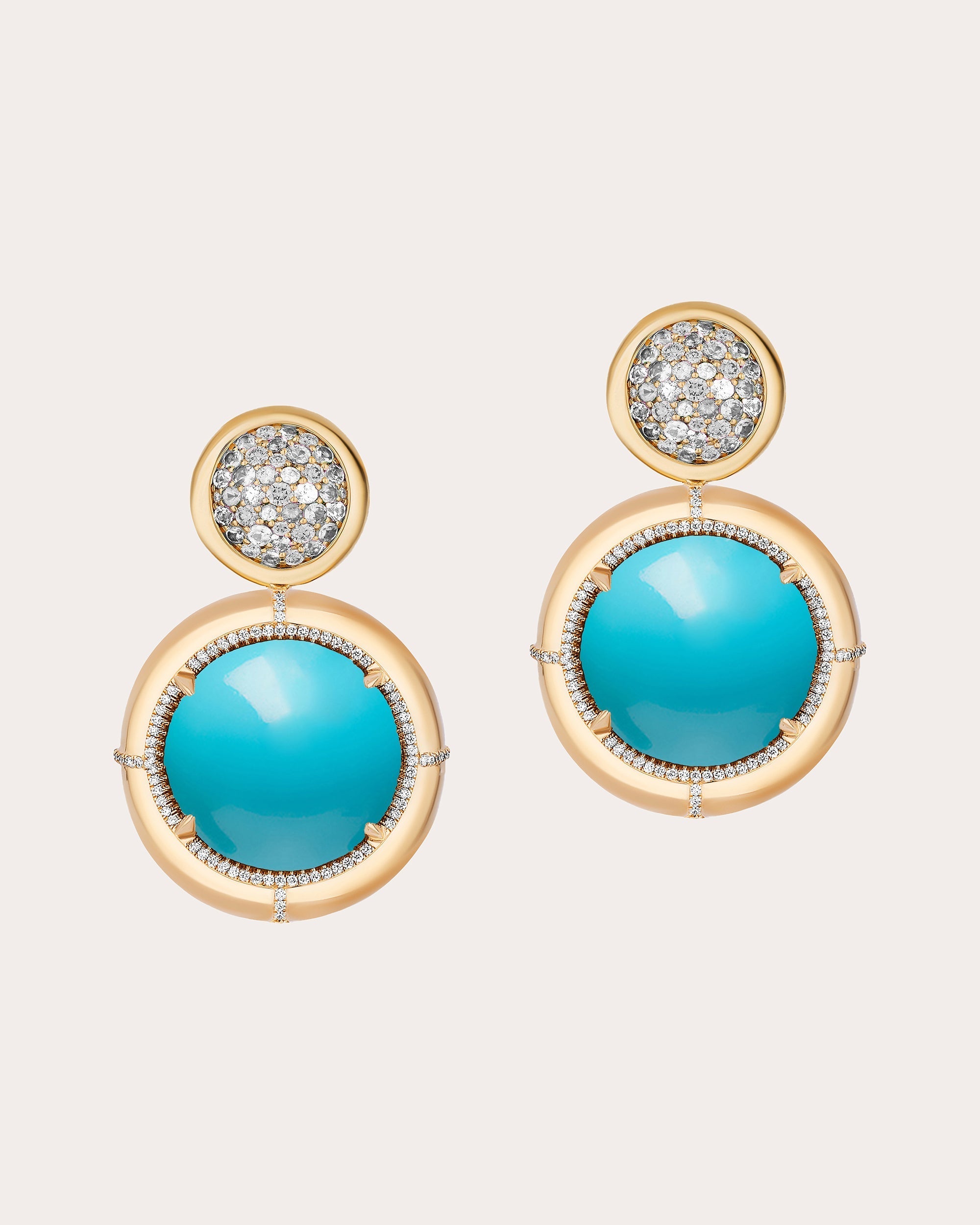 G-One Medallion 18K Gold Turquoise and Diamond Earrings