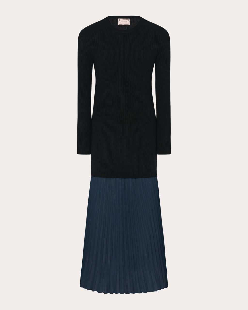 Jerry Rib Knit Drop-Waist Pleated Chiffon Maxi Dress