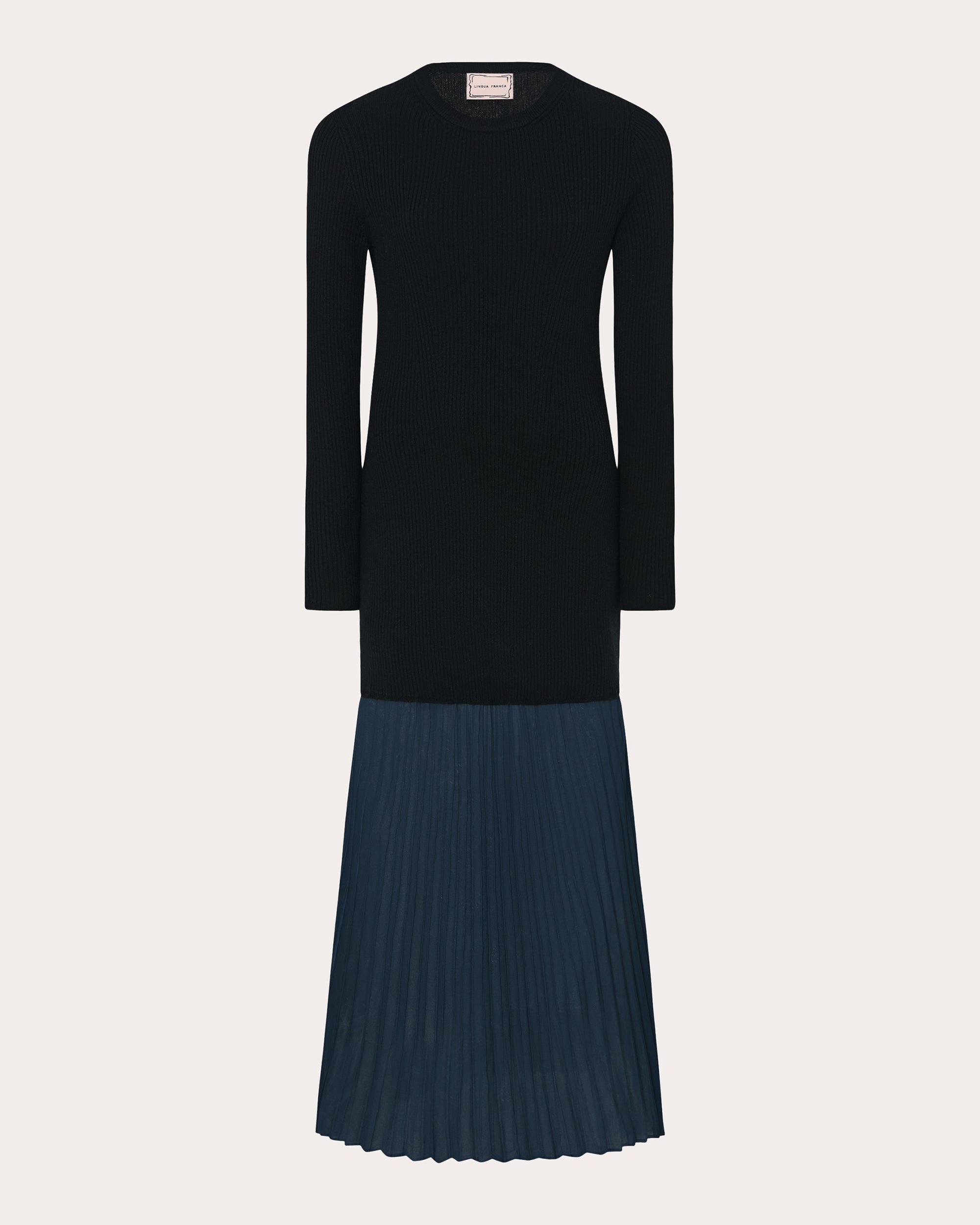 Jerry Rib Knit Drop-Waist Pleated Chiffon Maxi Dress