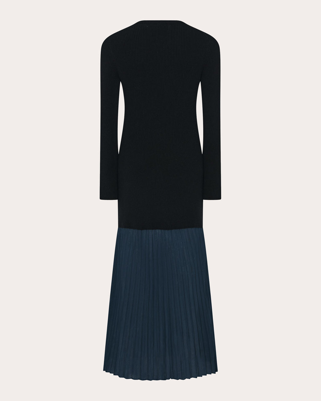 Jerry Rib Knit Drop-Waist Pleated Chiffon Maxi Dress
