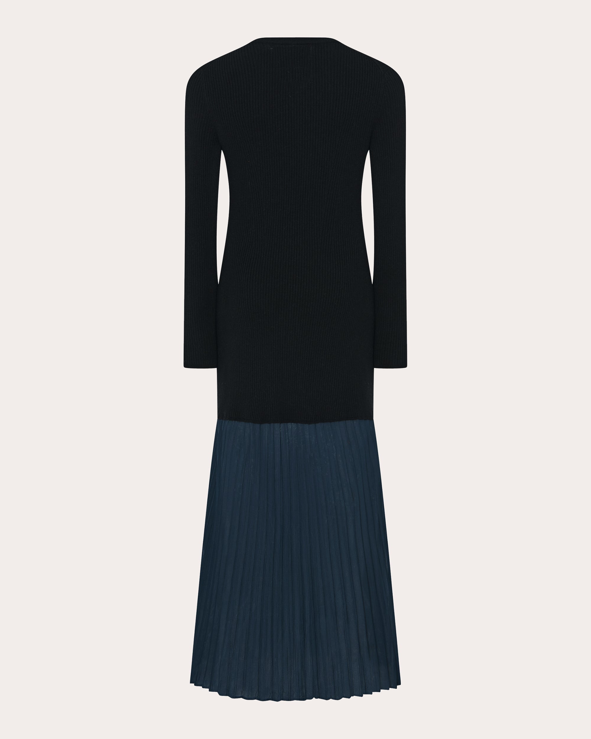 Jerry Rib Knit Drop-Waist Pleated Chiffon Maxi Dress
