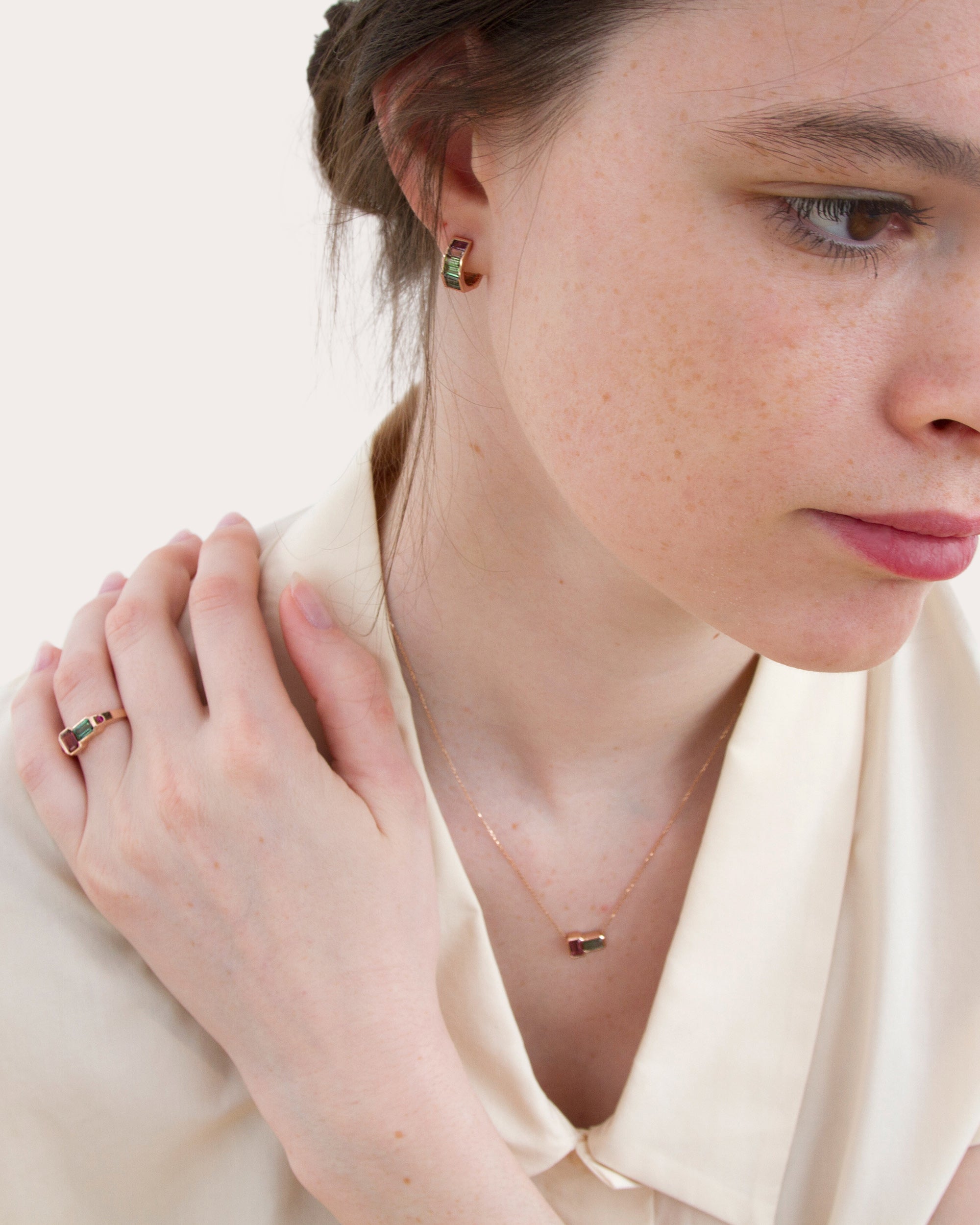 Mini Otto 14K Gold Rainbow Tourmaline Hoop Earrings