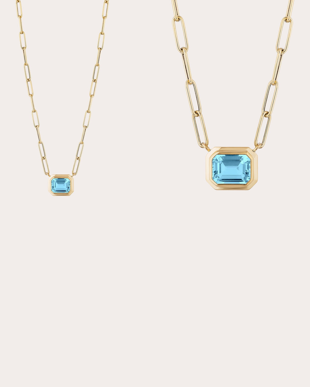 Blue Topaz Emerald-Cut Bezel Pendant Necklace