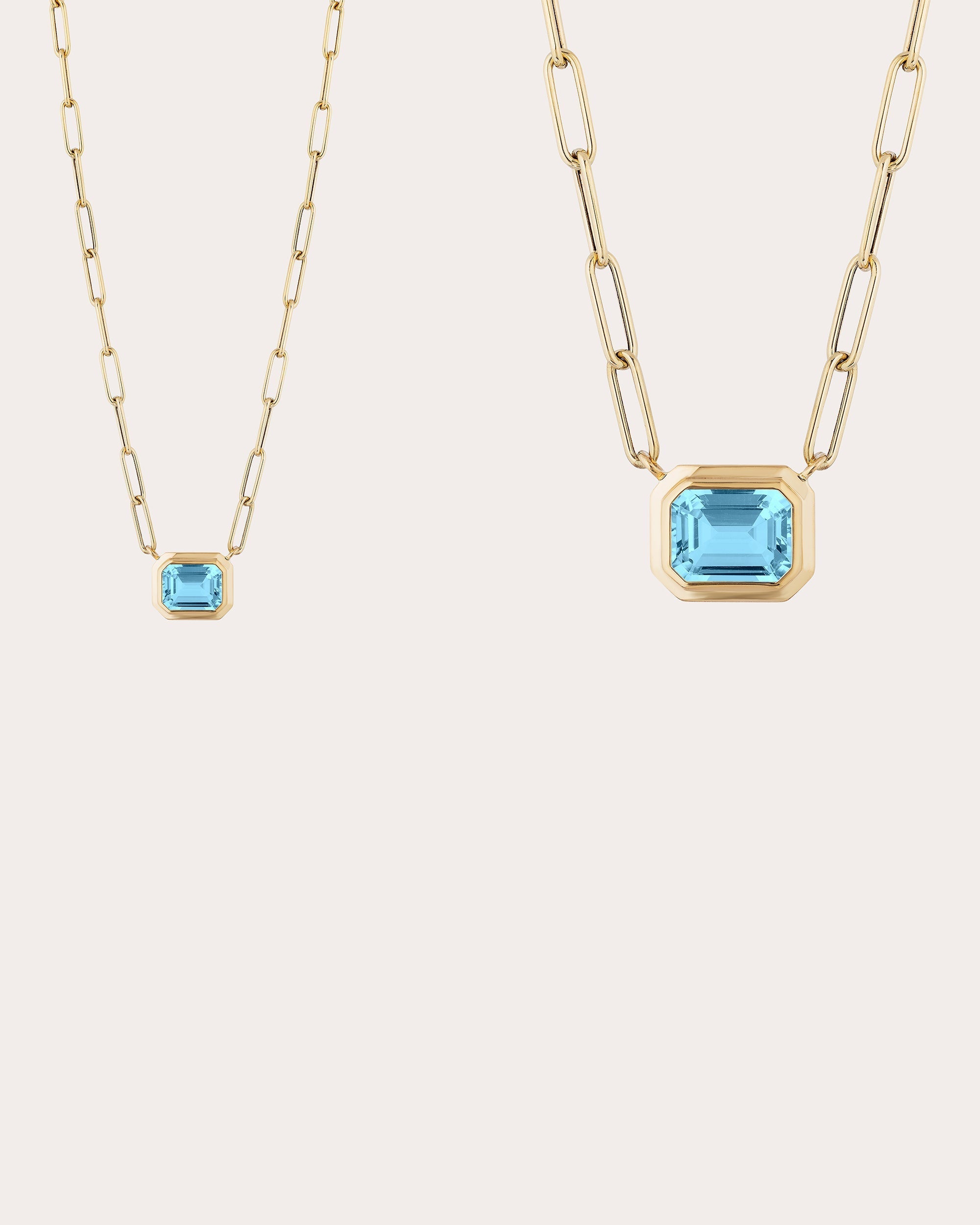 Blue Topaz Emerald-Cut Bezel Pendant Necklace