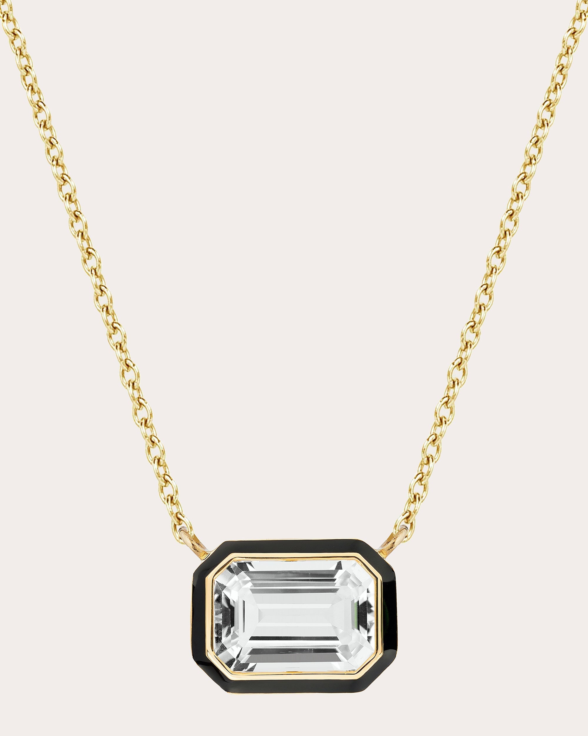 Queen 18K Gold Enamel and Rock Crystal Pendant Necklace