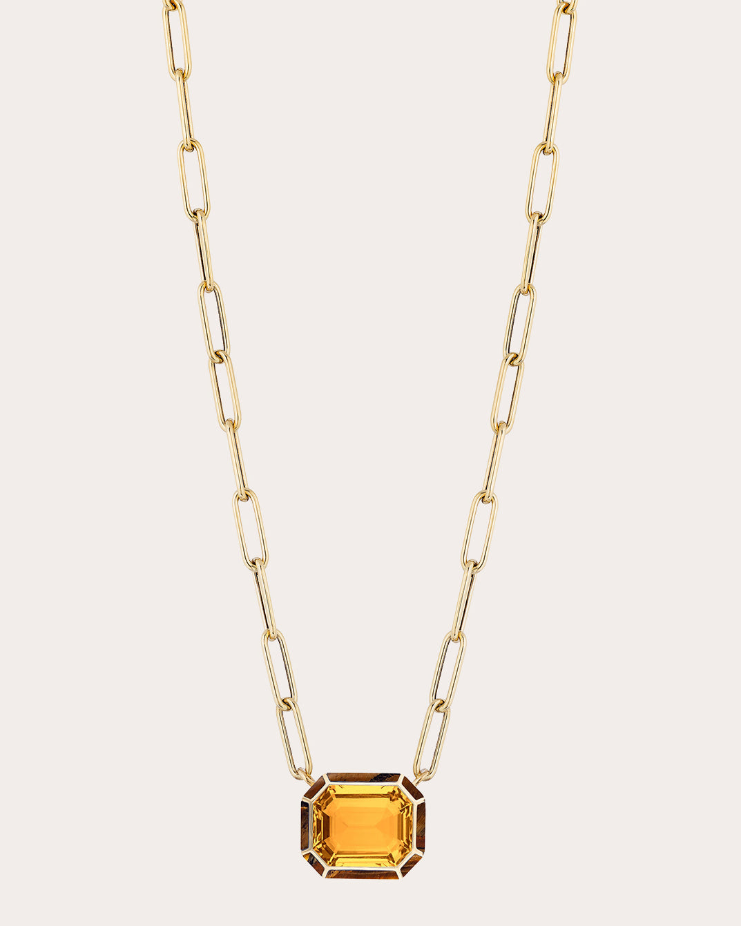 Mélange 18K Gold Citrine and Tiger's Eye Inlay Pendant Necklace