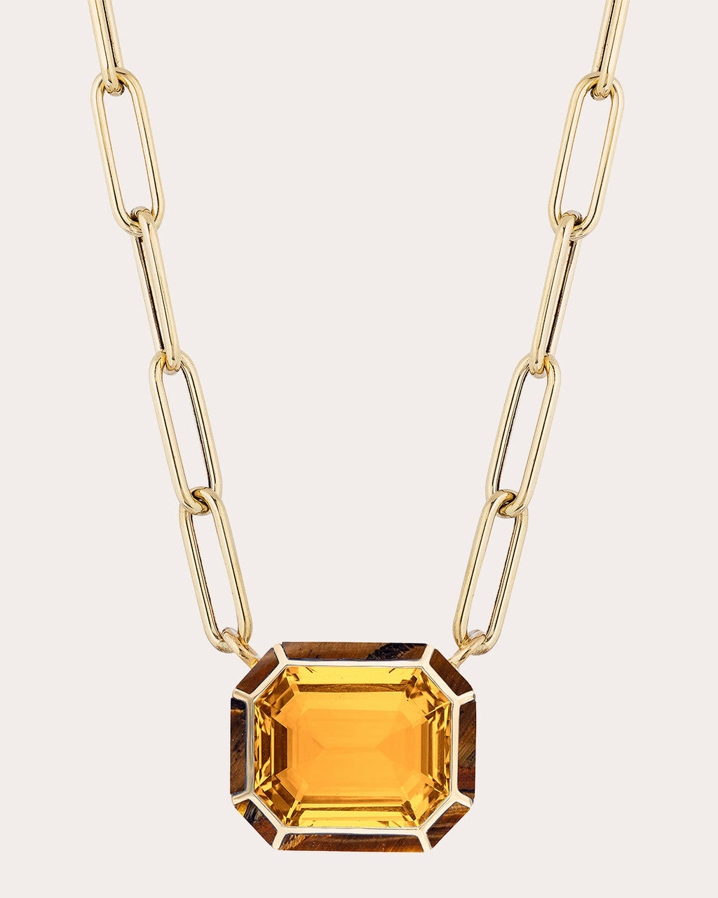 Mélange 18K Gold Citrine and Tiger's Eye Inlay Pendant Necklace