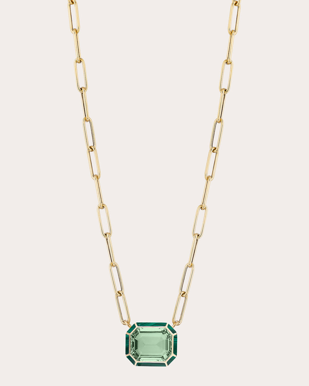 Mélange 18K Gold Prasiolite and Malachite Inlay Pendant Necklace