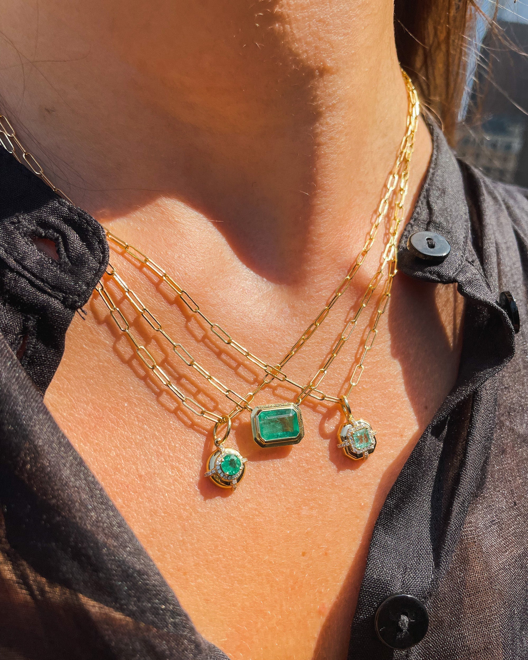 Classics 18K Gold Emerald and Diamond Pendant Necklace