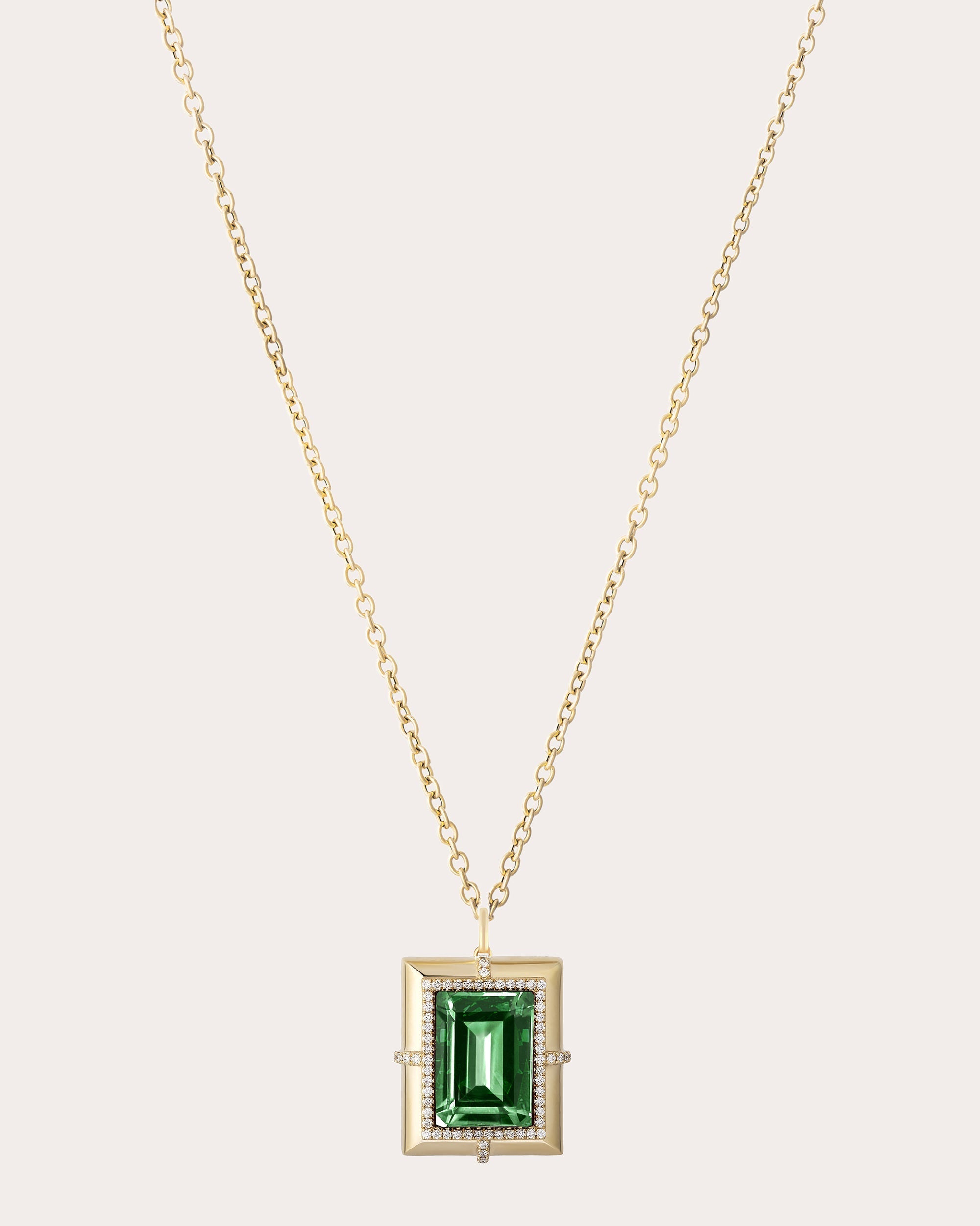 G-One Medallion 18K Gold Tourmaline and Diamond Pendant Necklace