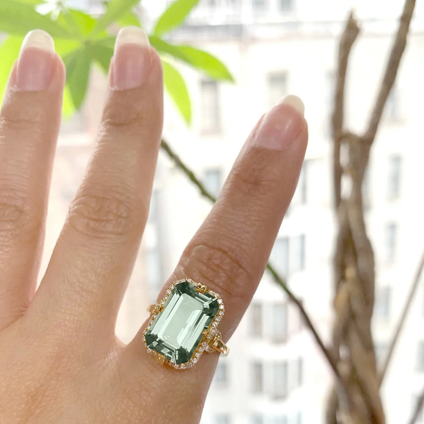 Gossip 18K Gold Prasiolite and Diamond Ring