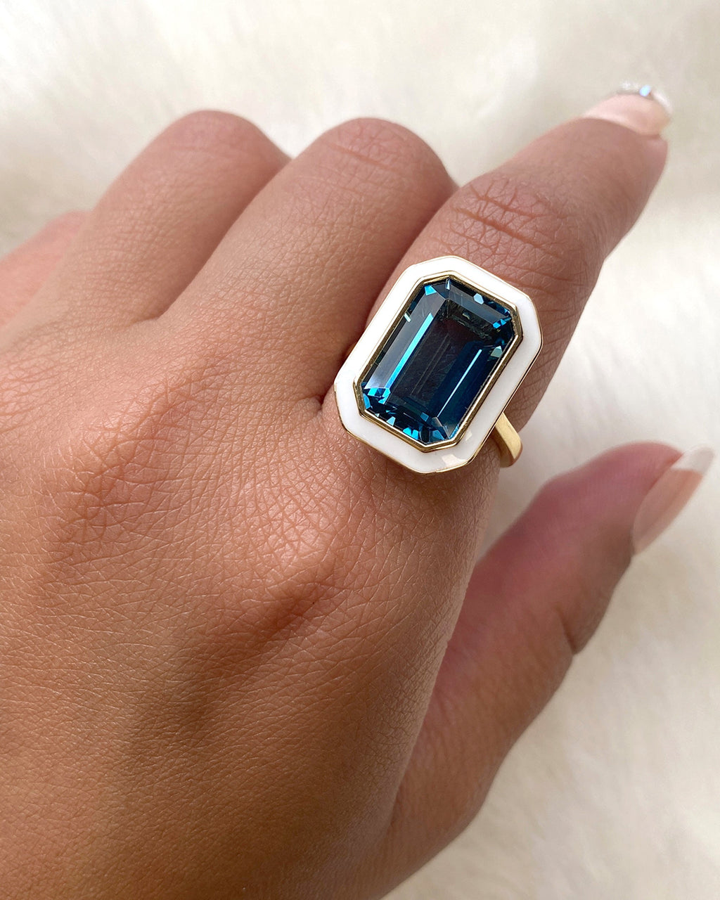 Queen 18K Gold London Blue Topaz and Enamel Ring