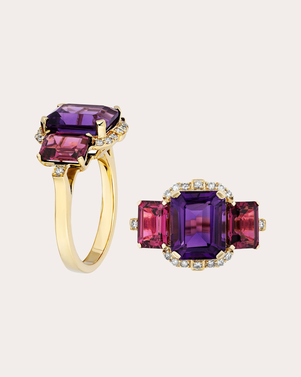 Gossip 18K Gold Amethyst Garnet and Diamond Ring