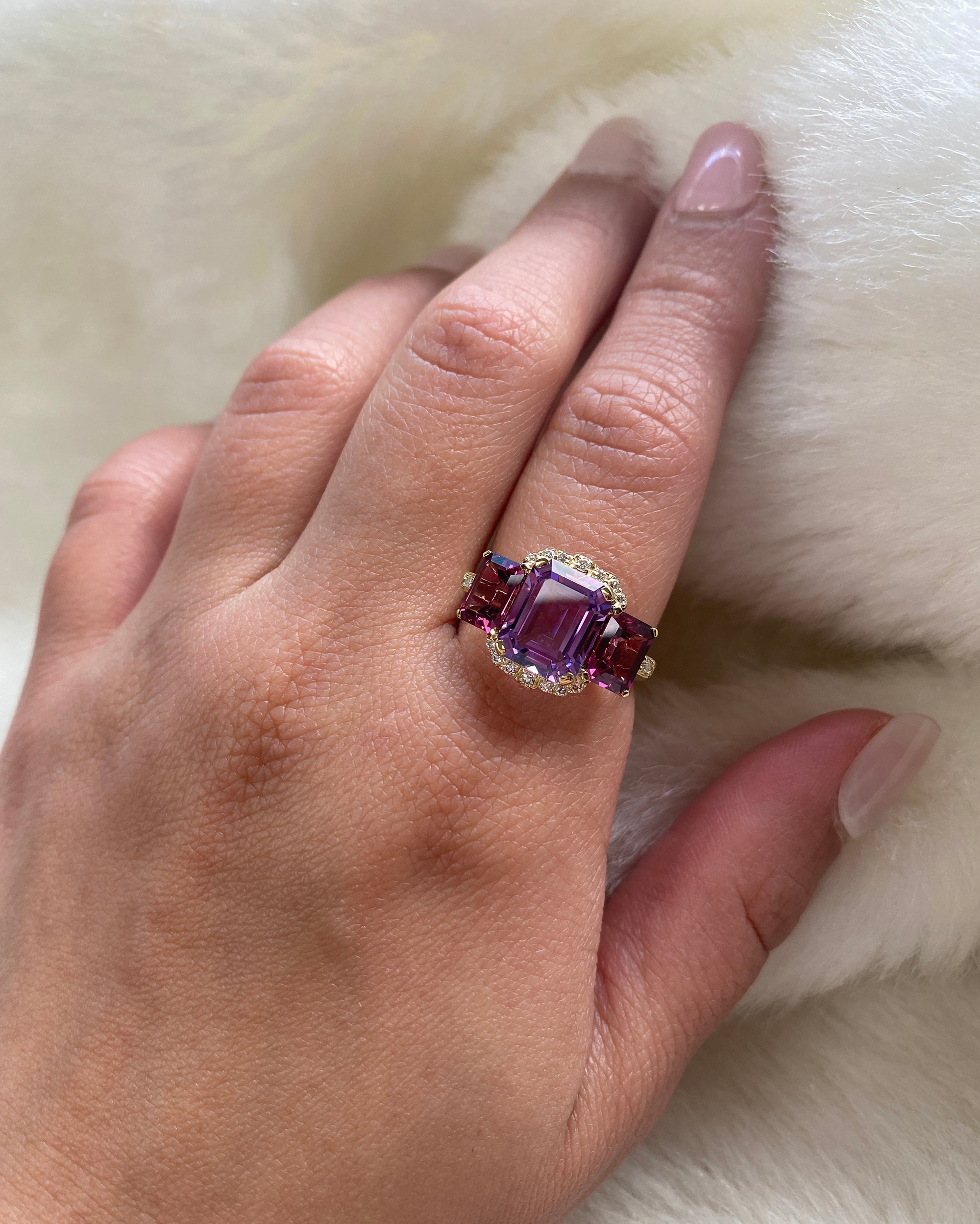 Gossip 18K Gold Amethyst Garnet and Diamond Ring